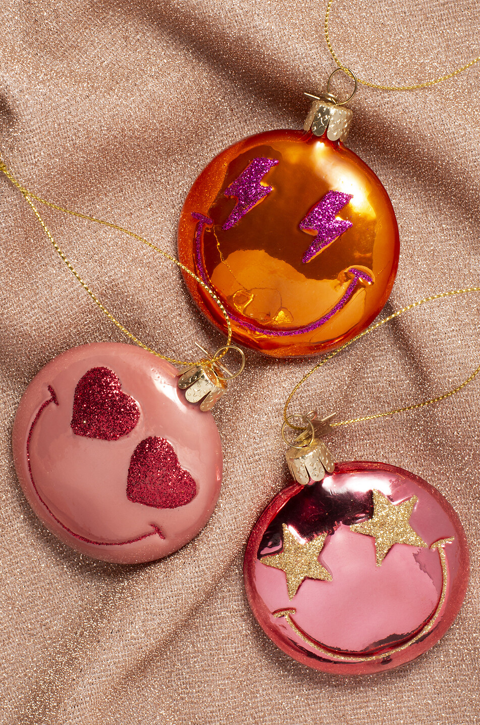VONDELS Boule de Noël en verre smiley rose orange Maison ROSE 4