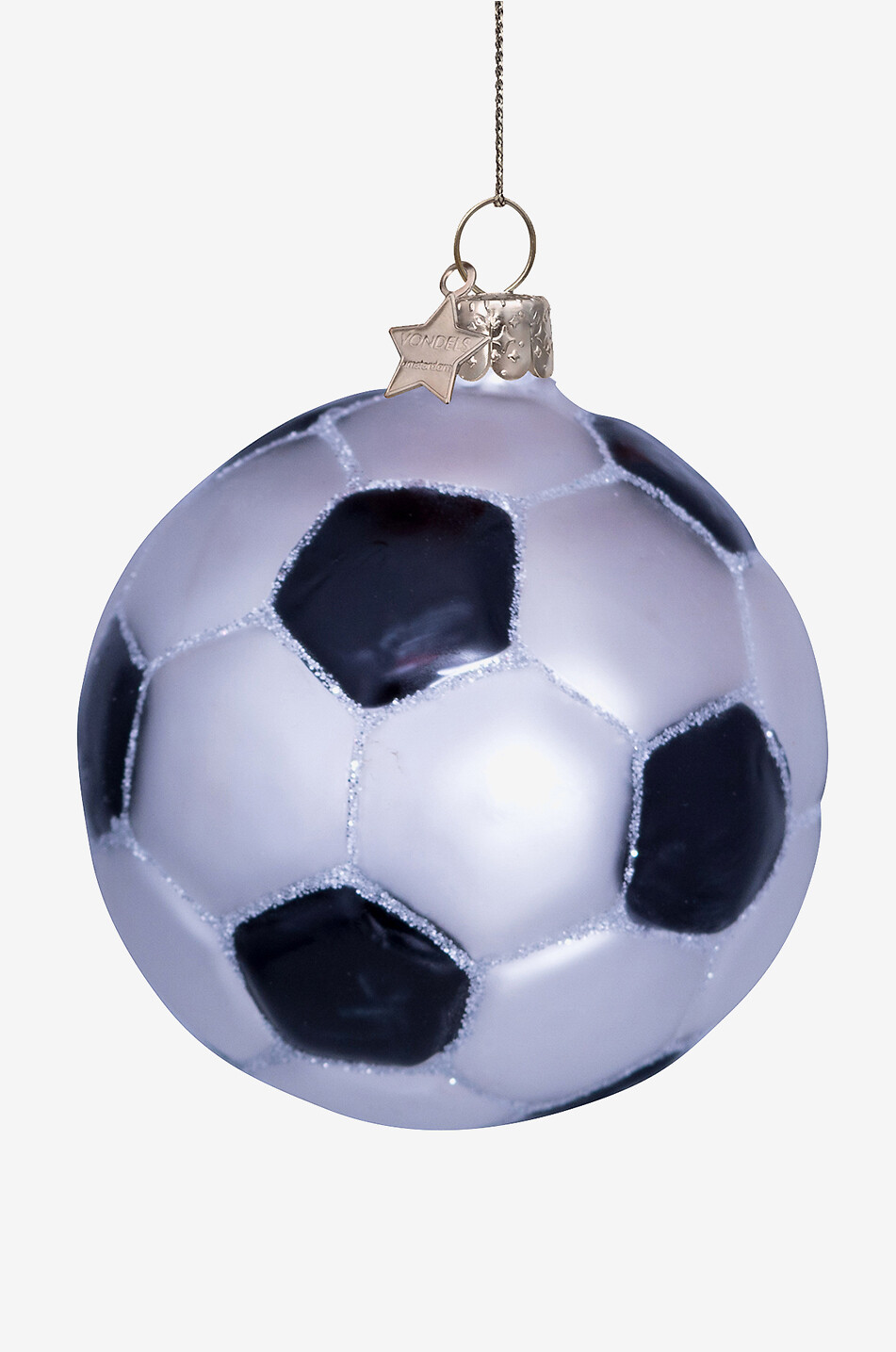 Christmas football glass bauble in black white
