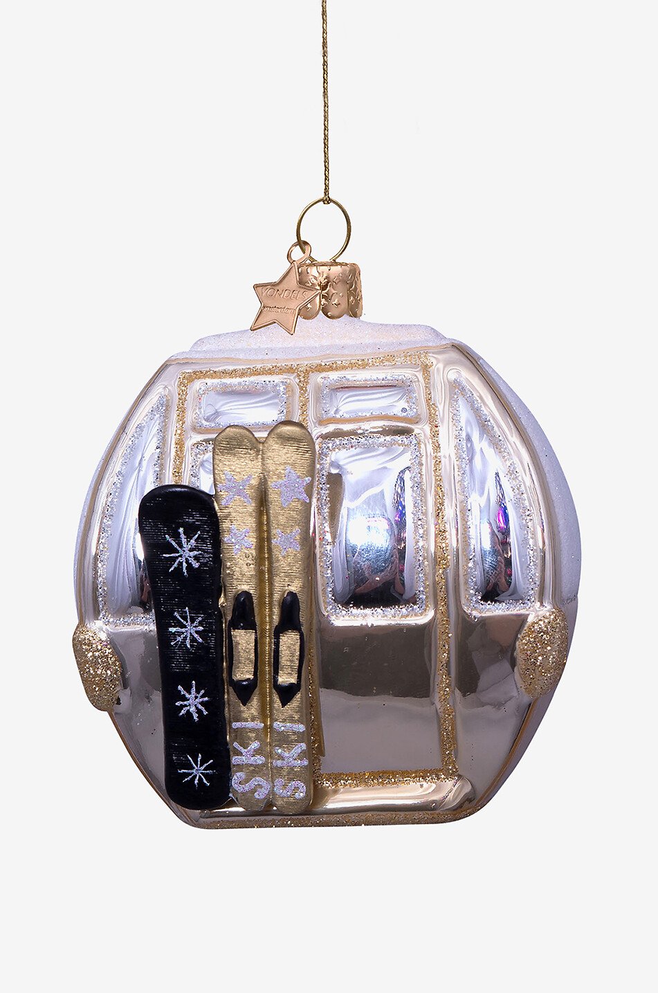 VONDELS Exklusive Weihnachtskugel aus Glas Seilbahn Haus SILBER 1