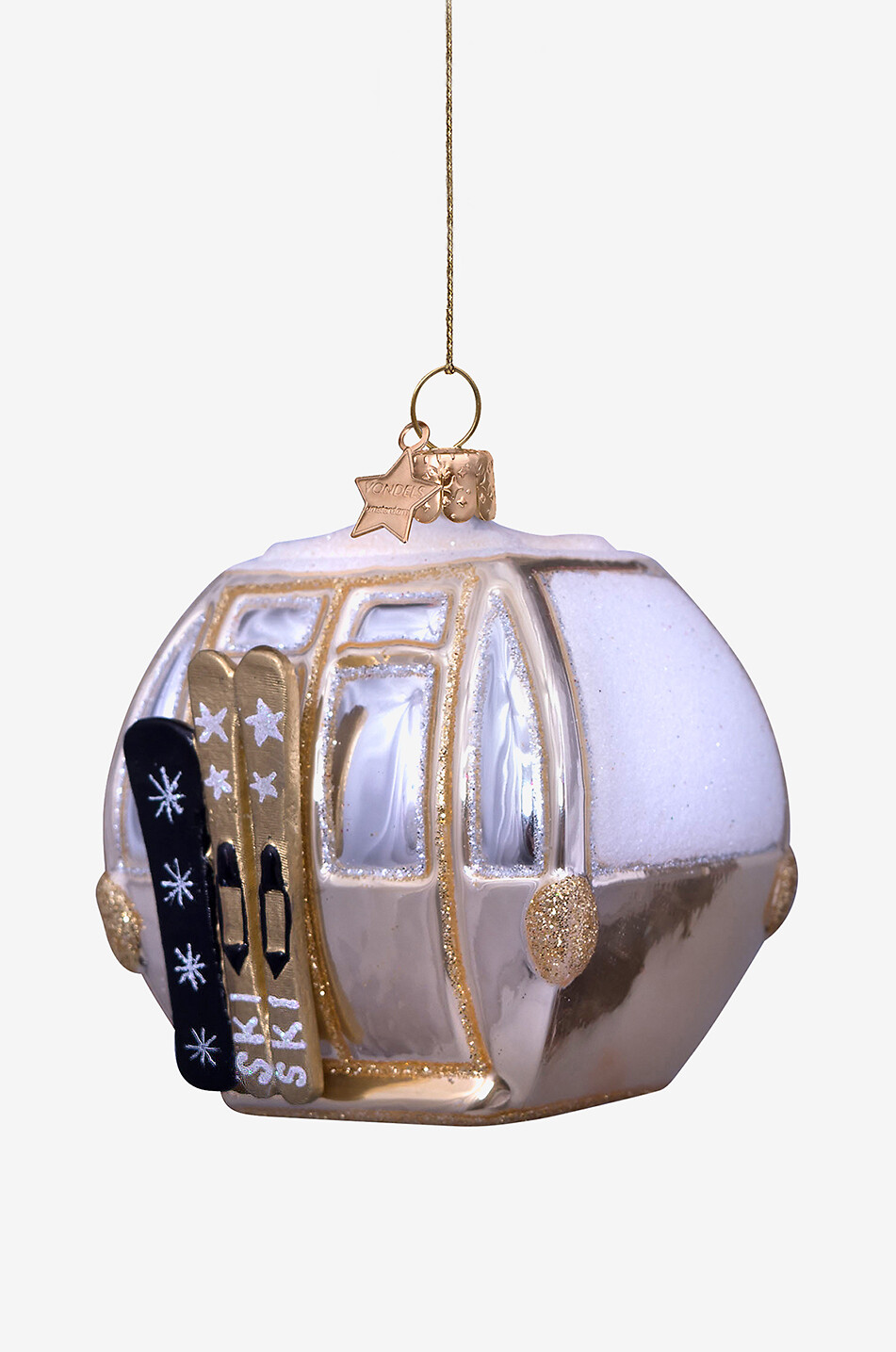 VONDELS Exklusive Weihnachtskugel aus Glas Seilbahn Haus SILBER 6