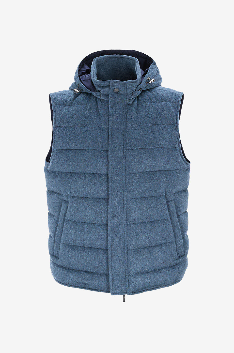Cashmere hooded sleeveless down jacket
