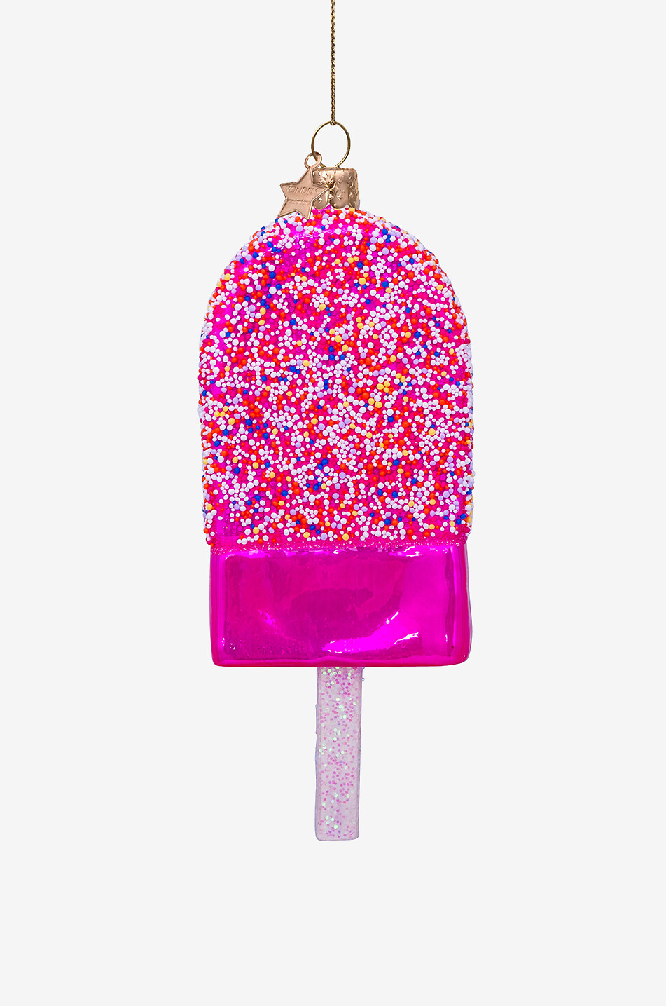 VONDELS Handgefertigte Weihnachtsdekoration aus Glas Eisform H14 Haus ROSA 1