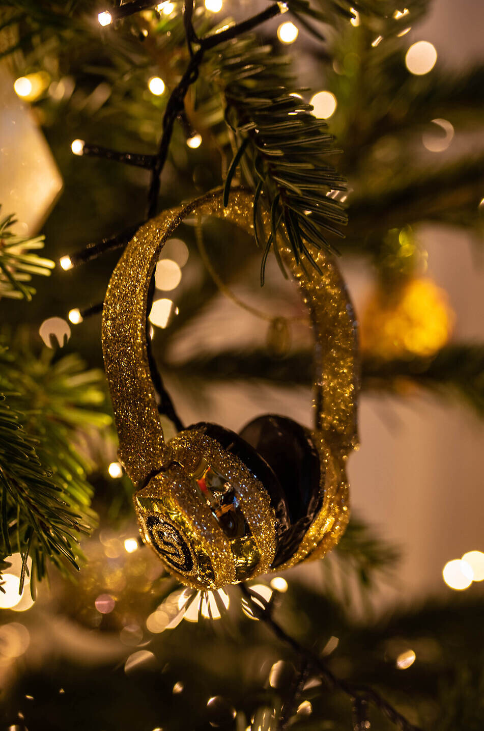 VONDELS Boule de Noël en verre avec paillettes casque audio Maison DORE 3
