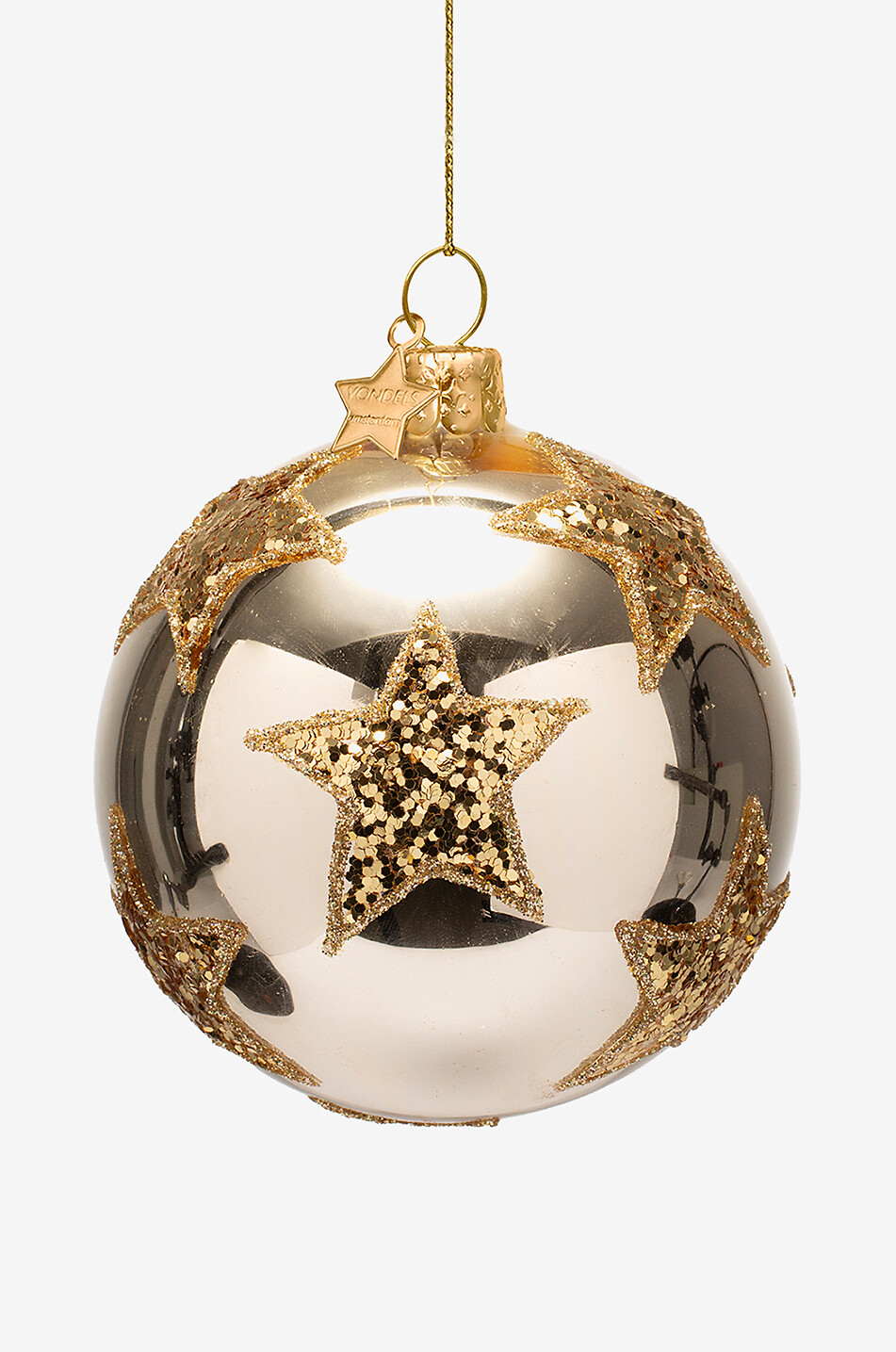 Boule de Noël en verre doré avec étoiles pailletées