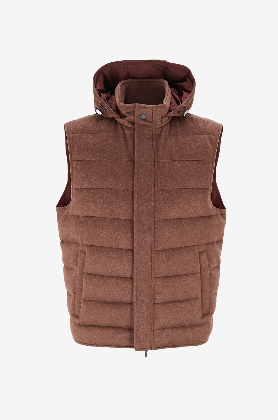 Cashmere hooded sleeveless down jacket
