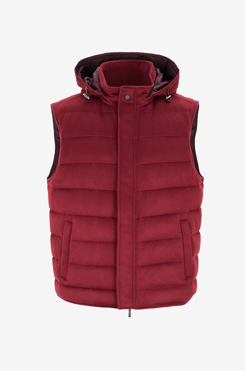 Cashmere hooded sleeveless down jacket