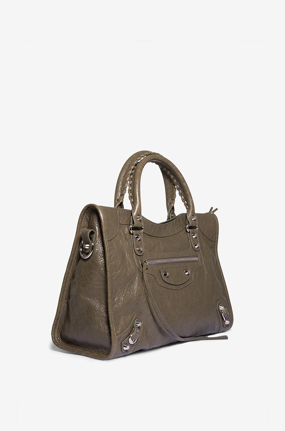 BALENCIAGA Sac à main en cuir arena Le City M Femme KAKI 2