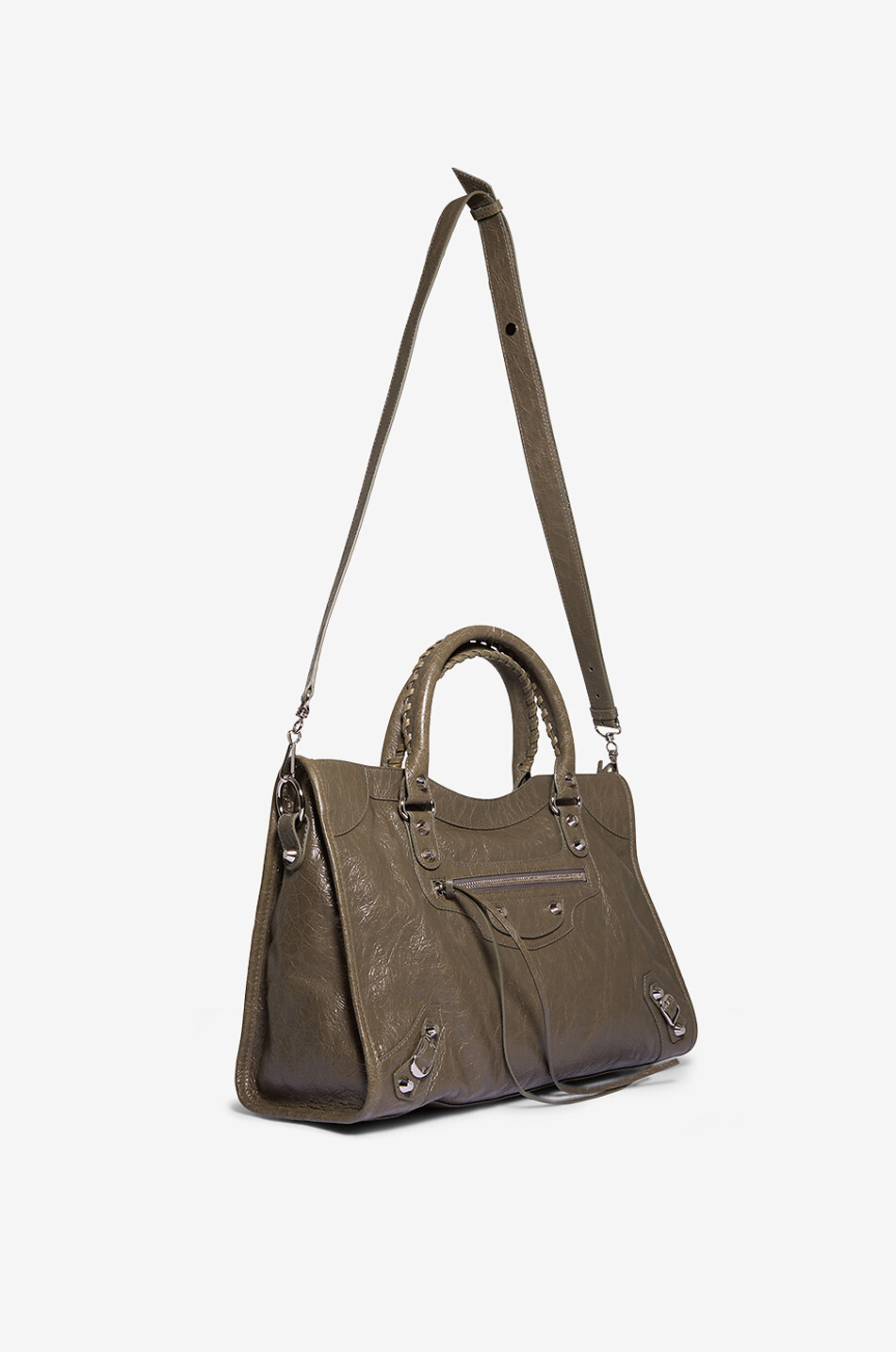 BALENCIAGA Sac à main en cuir arena Le City M Femme KAKI 5