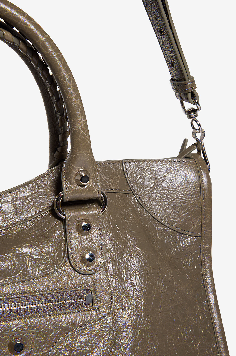 BALENCIAGA Sac à main en cuir arena Le City M Femme KAKI 6