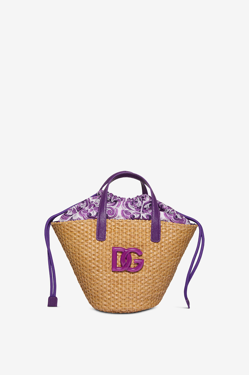 DOLCE & GABBANA Coffa Majolica girls' raffia and poplin tote bag Girl PURPLE 1