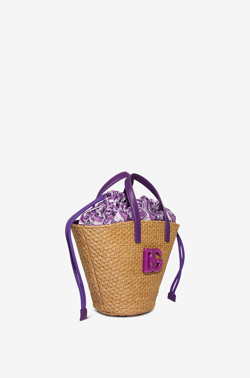 DOLCE & GABBANA Coffa Majolica girls' raffia and poplin tote bag Girl PURPLE 2