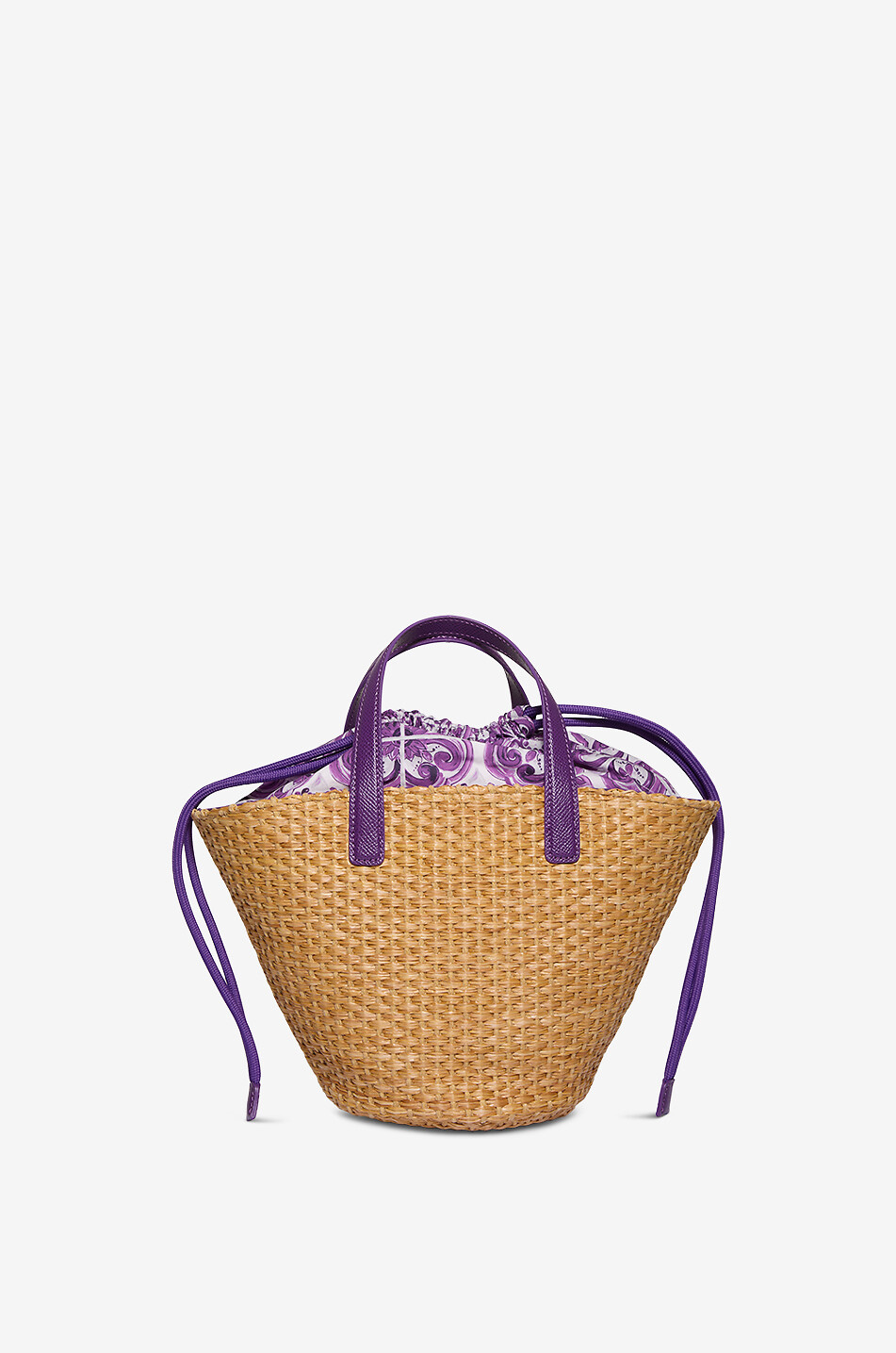 DOLCE & GABBANA Coffa Majolica girls' raffia and poplin tote bag Girl PURPLE 3