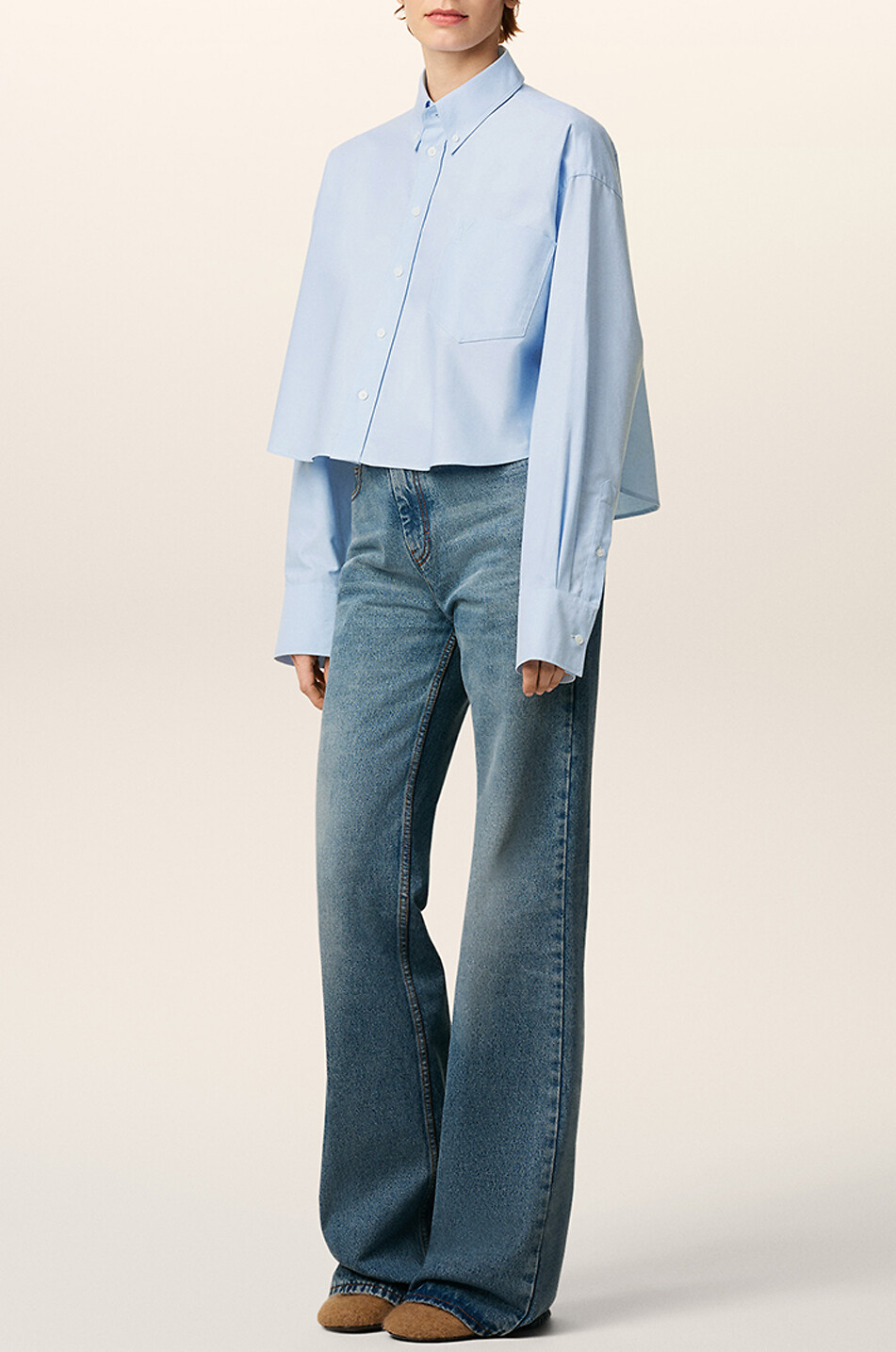 AMI Ami de Cœur boxy poplin shirt with button-down collar Women LIGHT BLUE 4