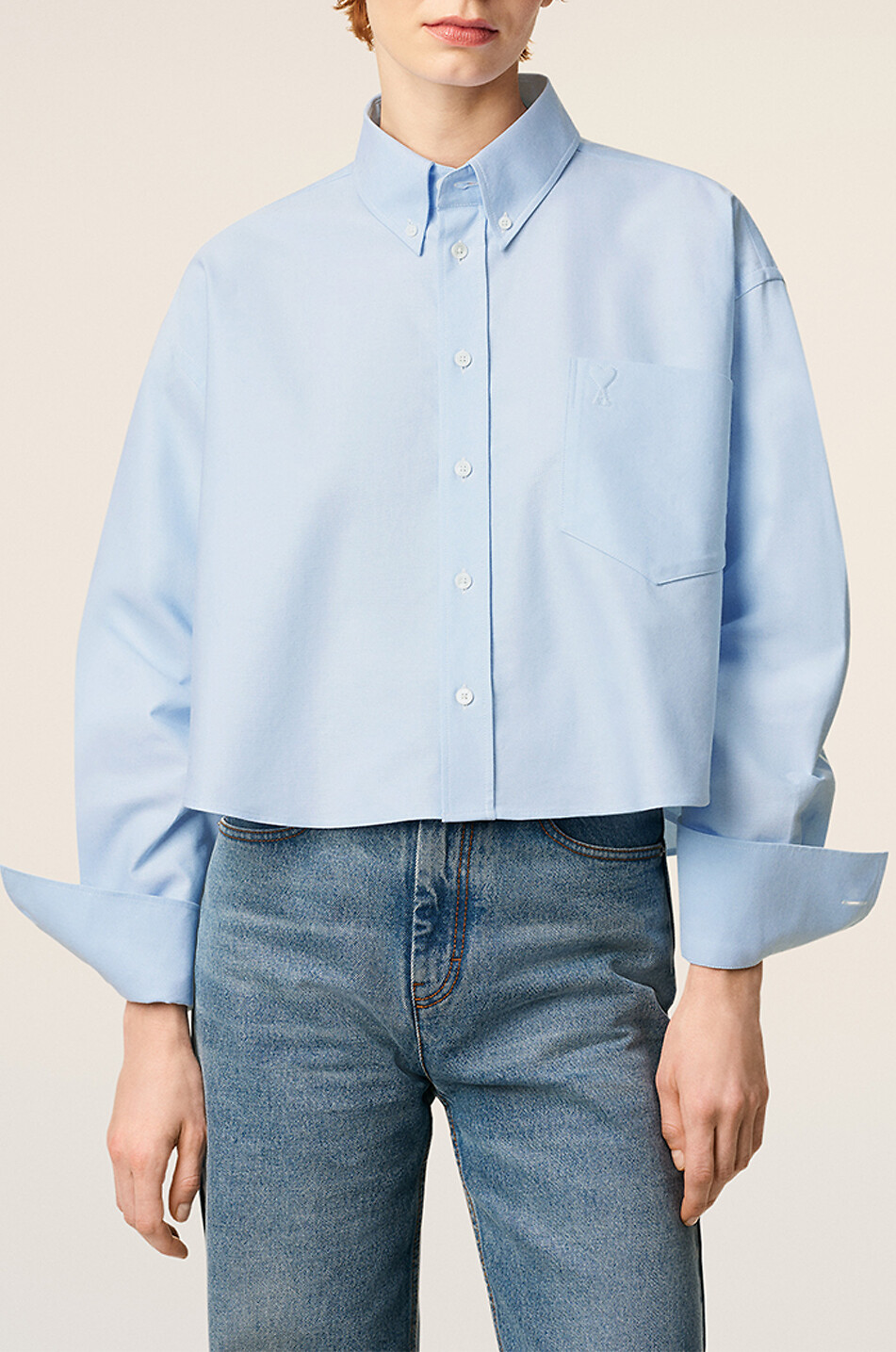 AMI Ami de Cœur boxy poplin shirt with button-down collar Women LIGHT BLUE 6