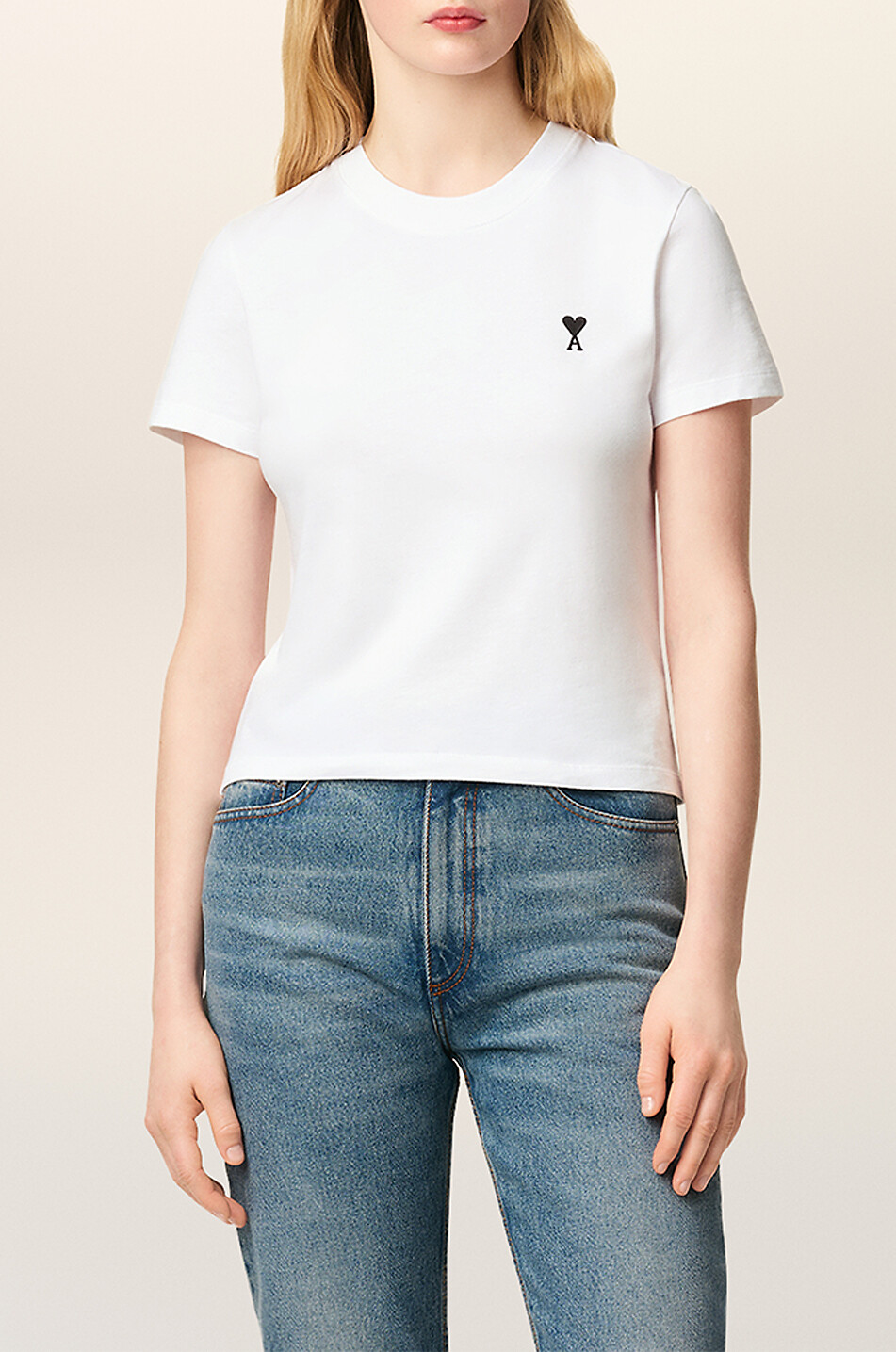AMI Ami de Coeur embroidered logo jersey cropped T-shirt Women WHITE 2