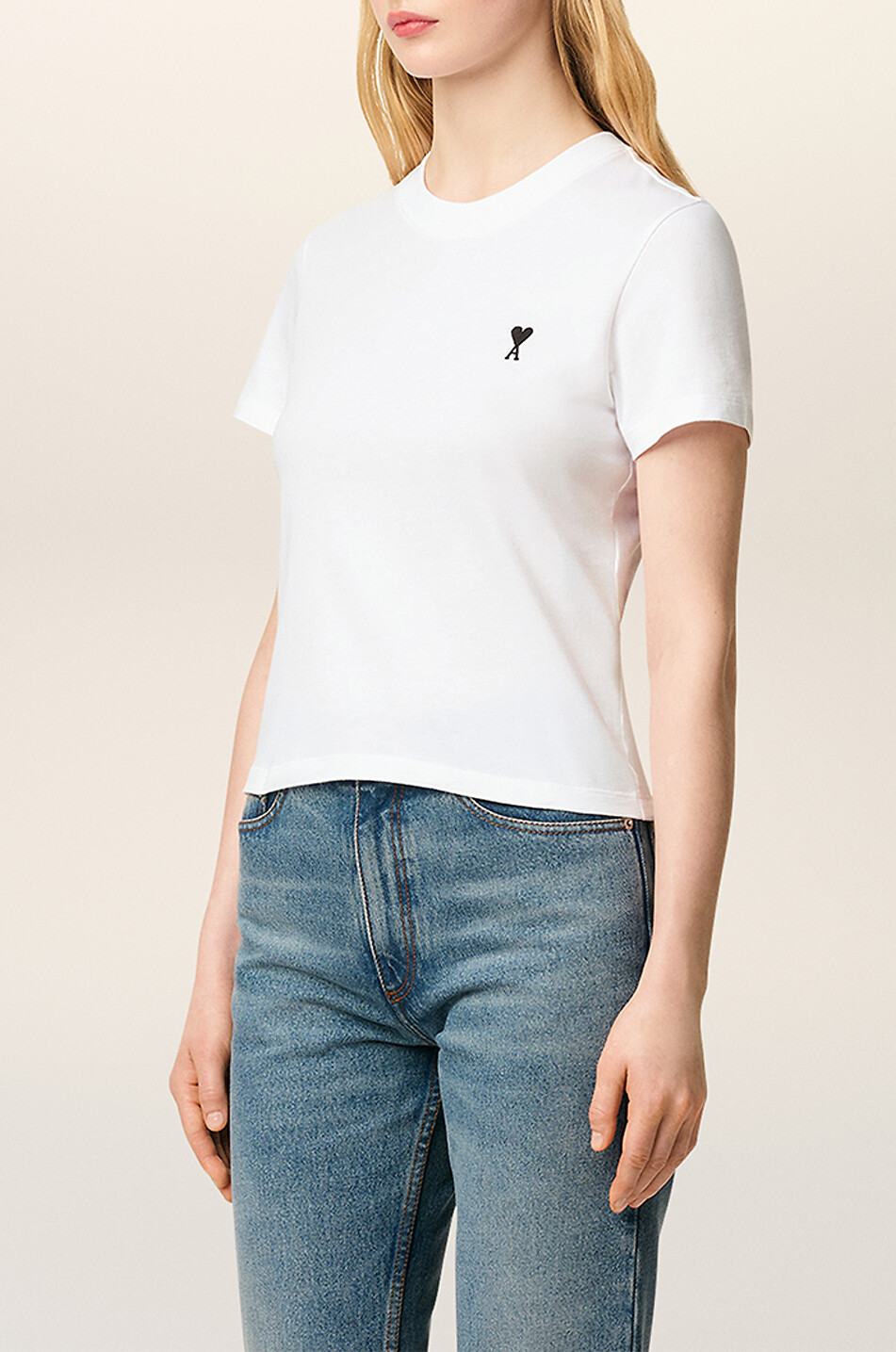 AMI Ami de Coeur embroidered logo jersey cropped T-shirt Women WHITE 4