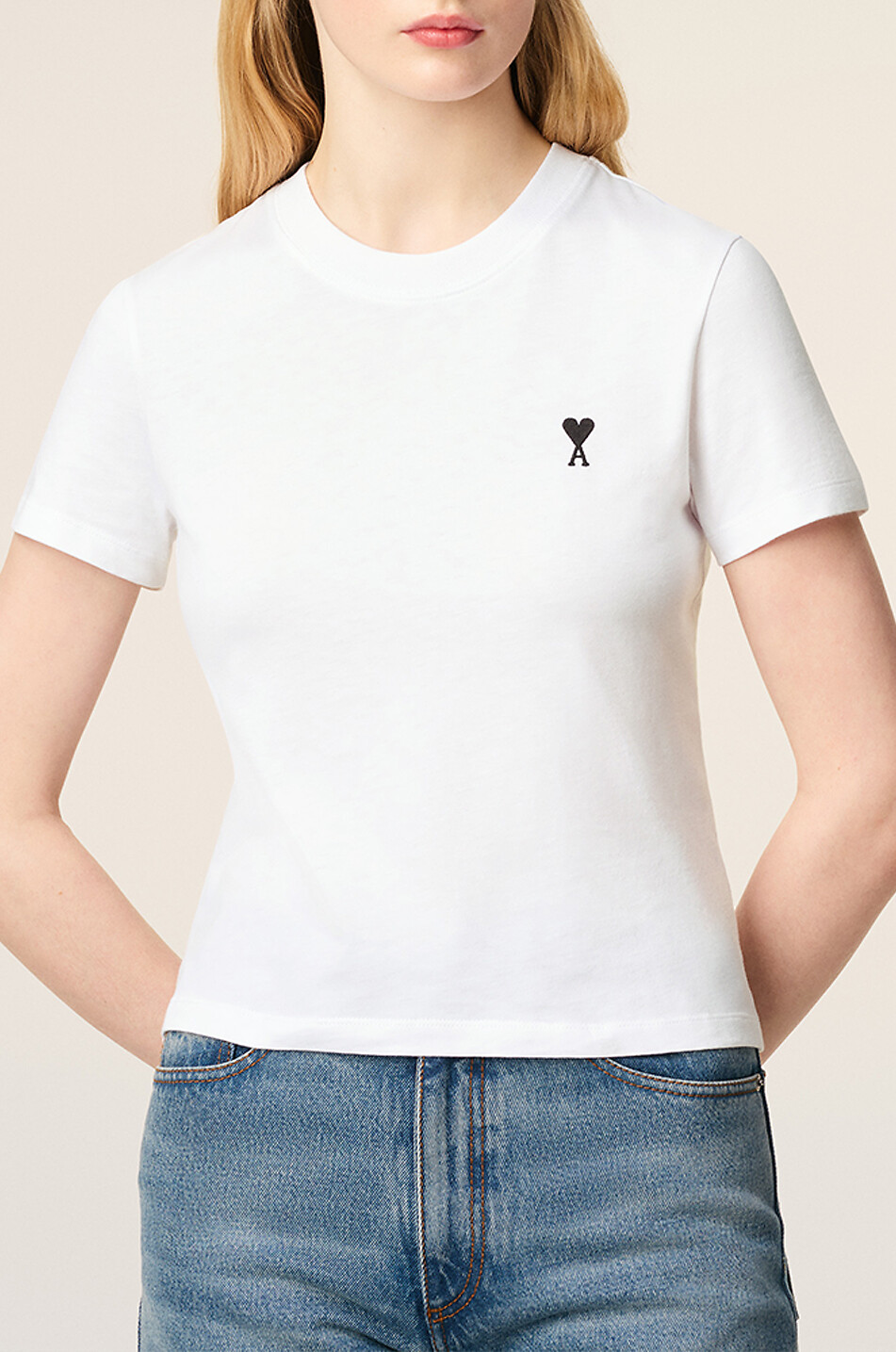 AMI Ami de Coeur embroidered logo jersey cropped T-shirt Women WHITE 6