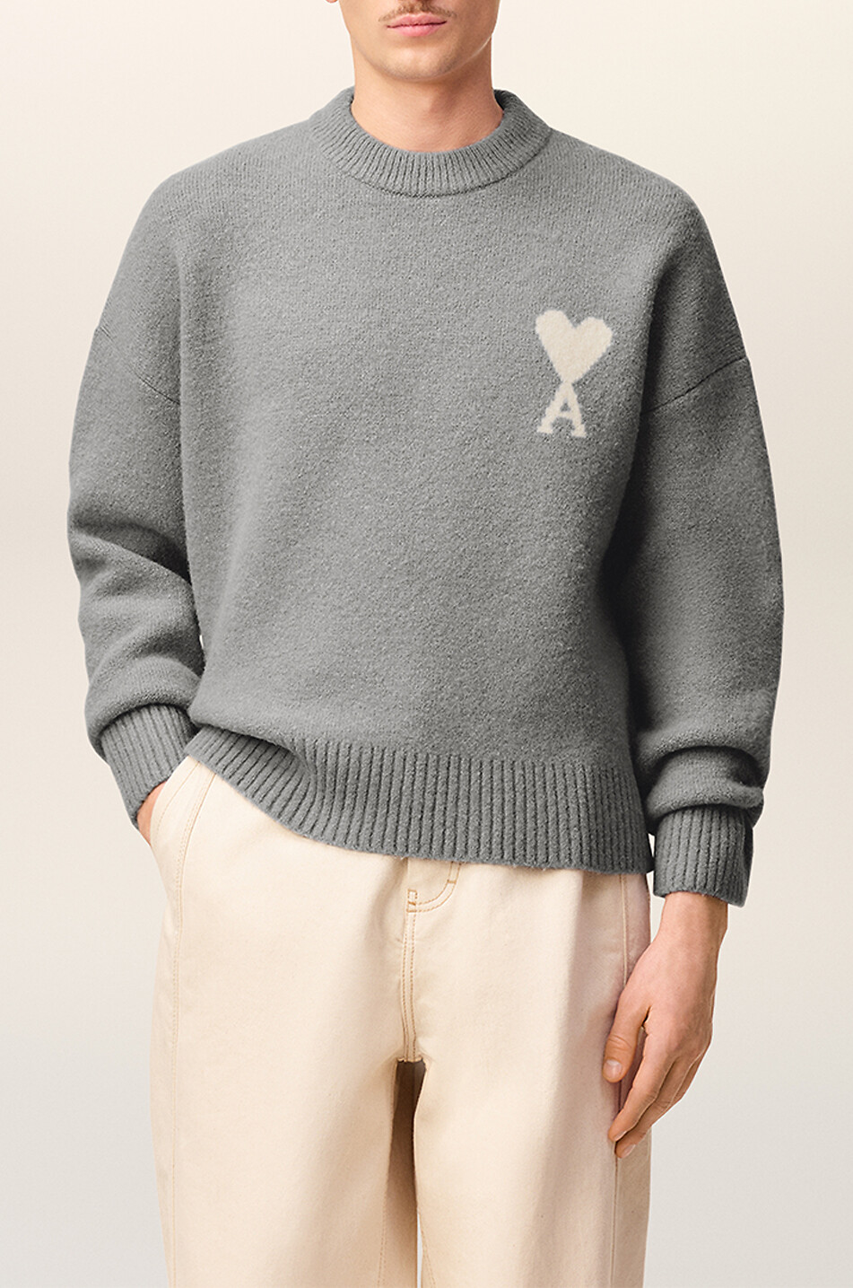 AMI Pull en maille d'alpaga à col rond Nuage Femme GRIS CLAIR 7