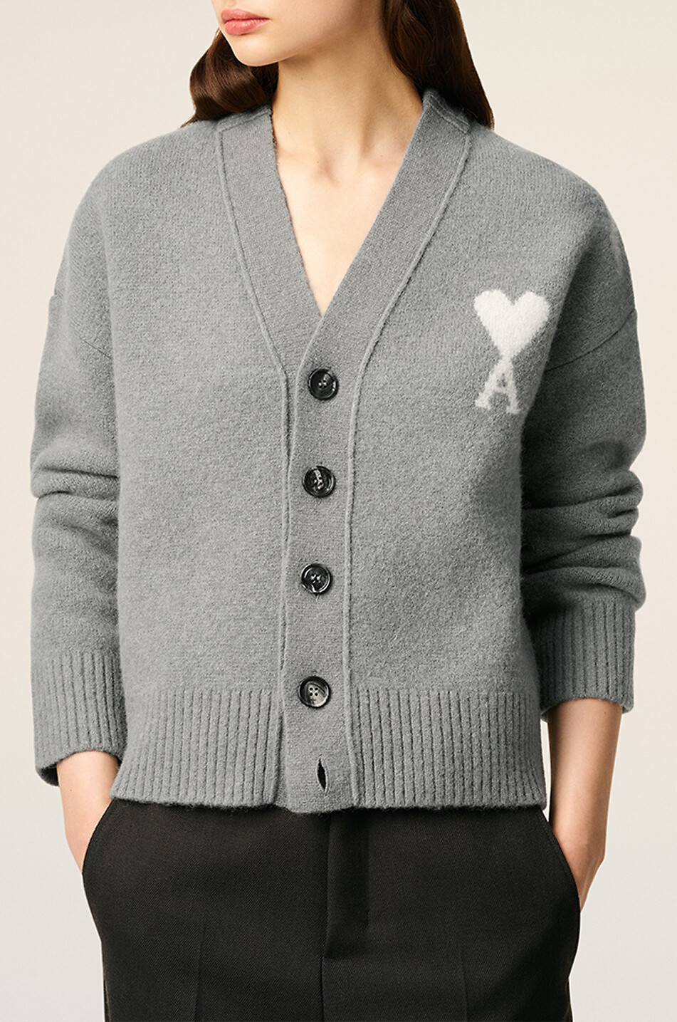 AMI Ami de Coeur alpaca cardigan Women LIGHT GREY 6