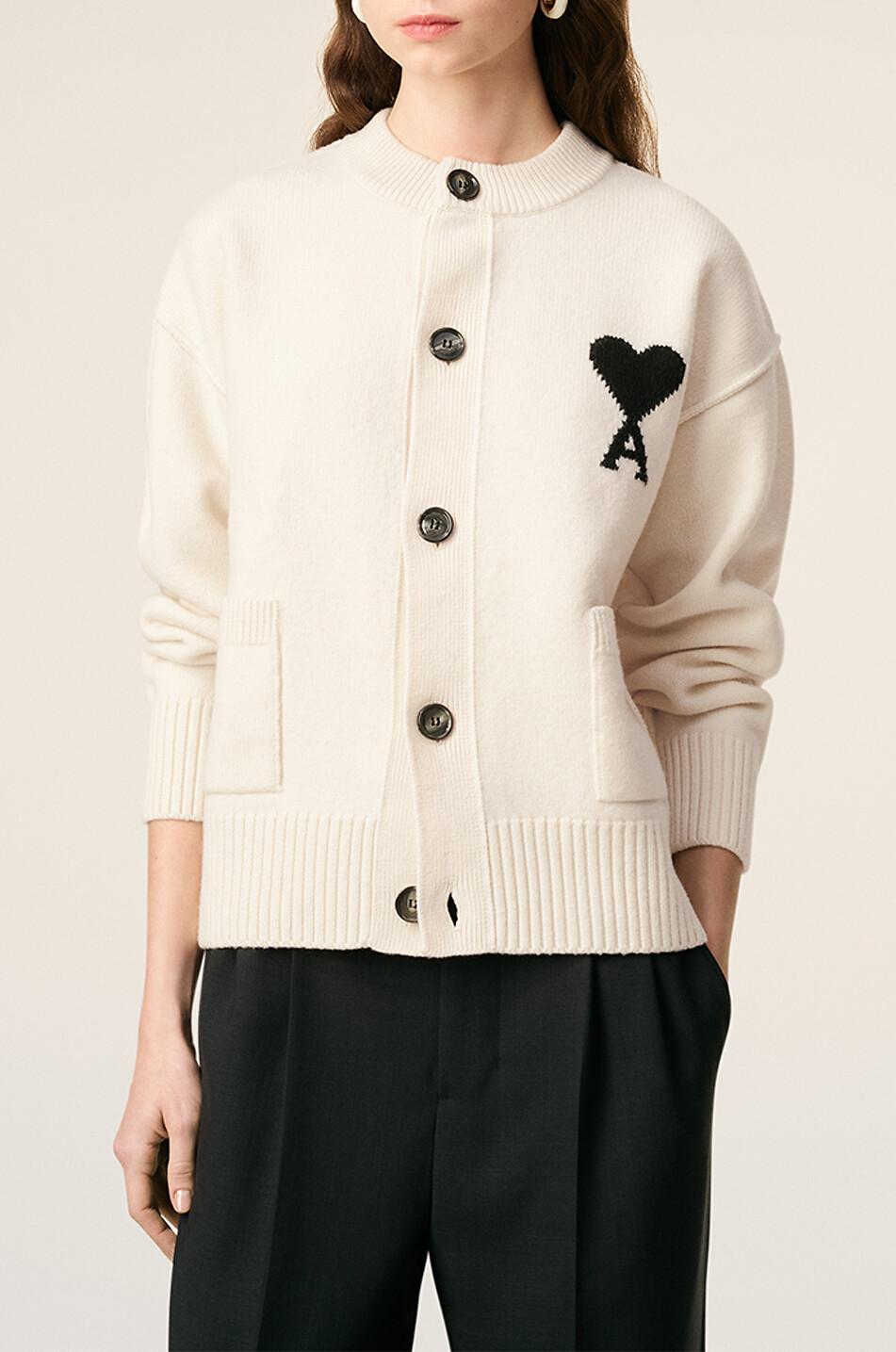 AMI Ami de Cœur oversize lambswool cardigan Women EGGSHELL 2