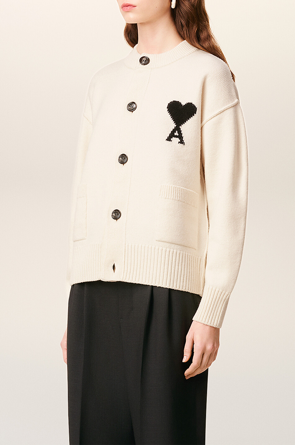 AMI Ami de Cœur oversize lambswool cardigan Women EGGSHELL 4