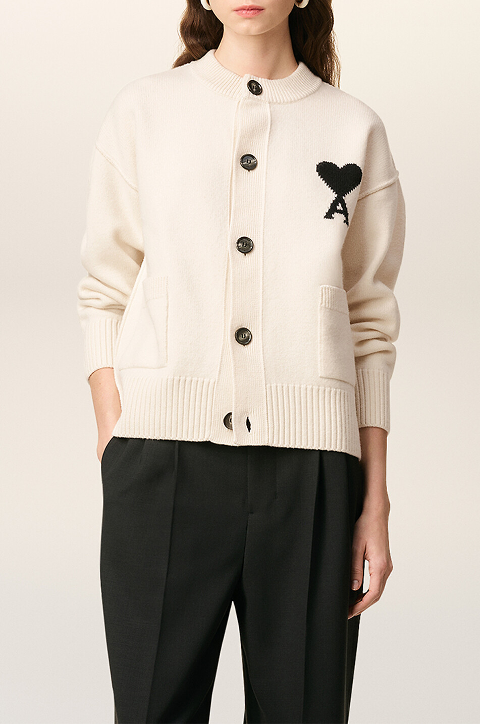 AMI Ami de Cœur oversize lambswool cardigan Women EGGSHELL 6