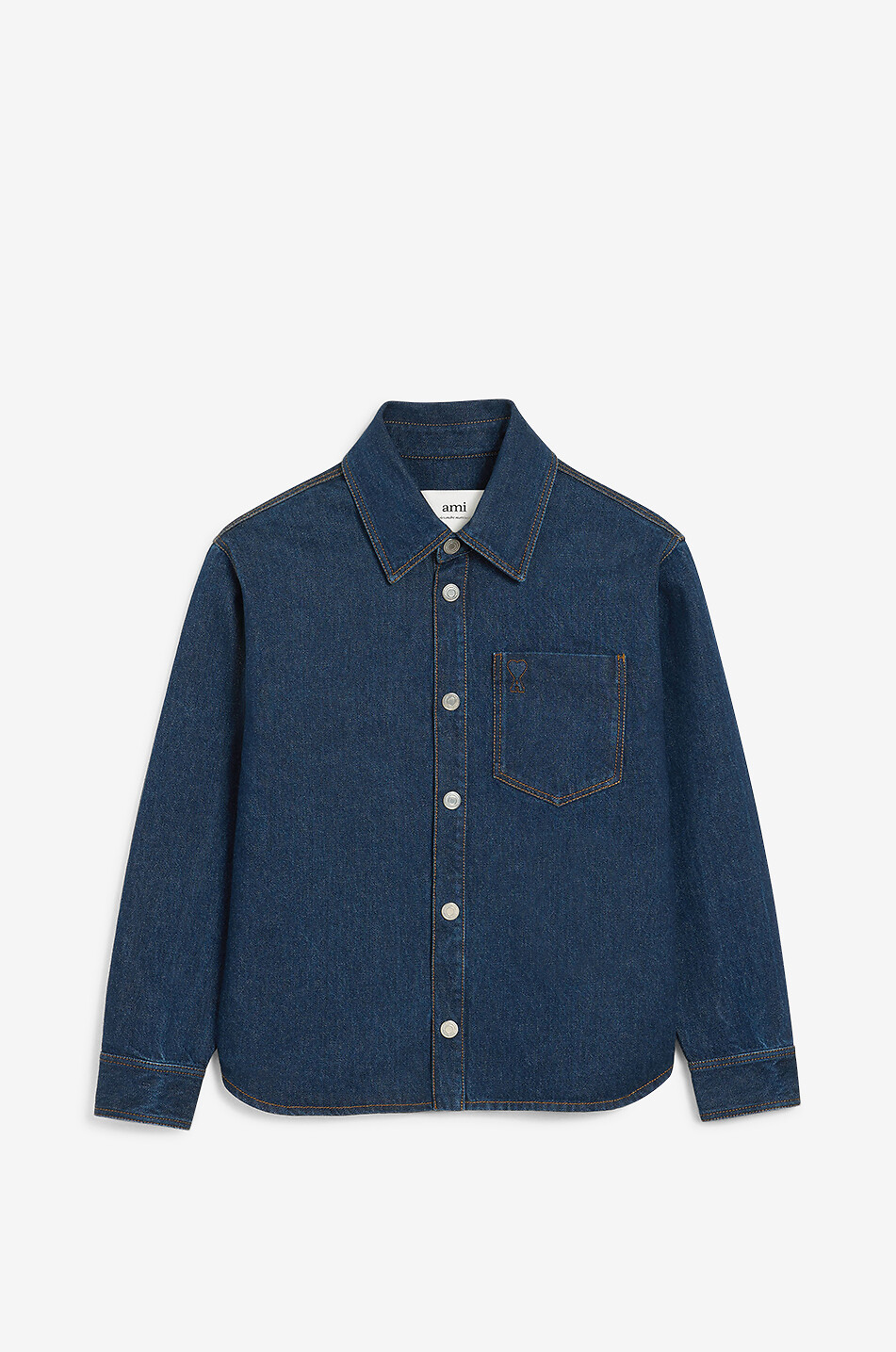 Short denim overshirt with collar