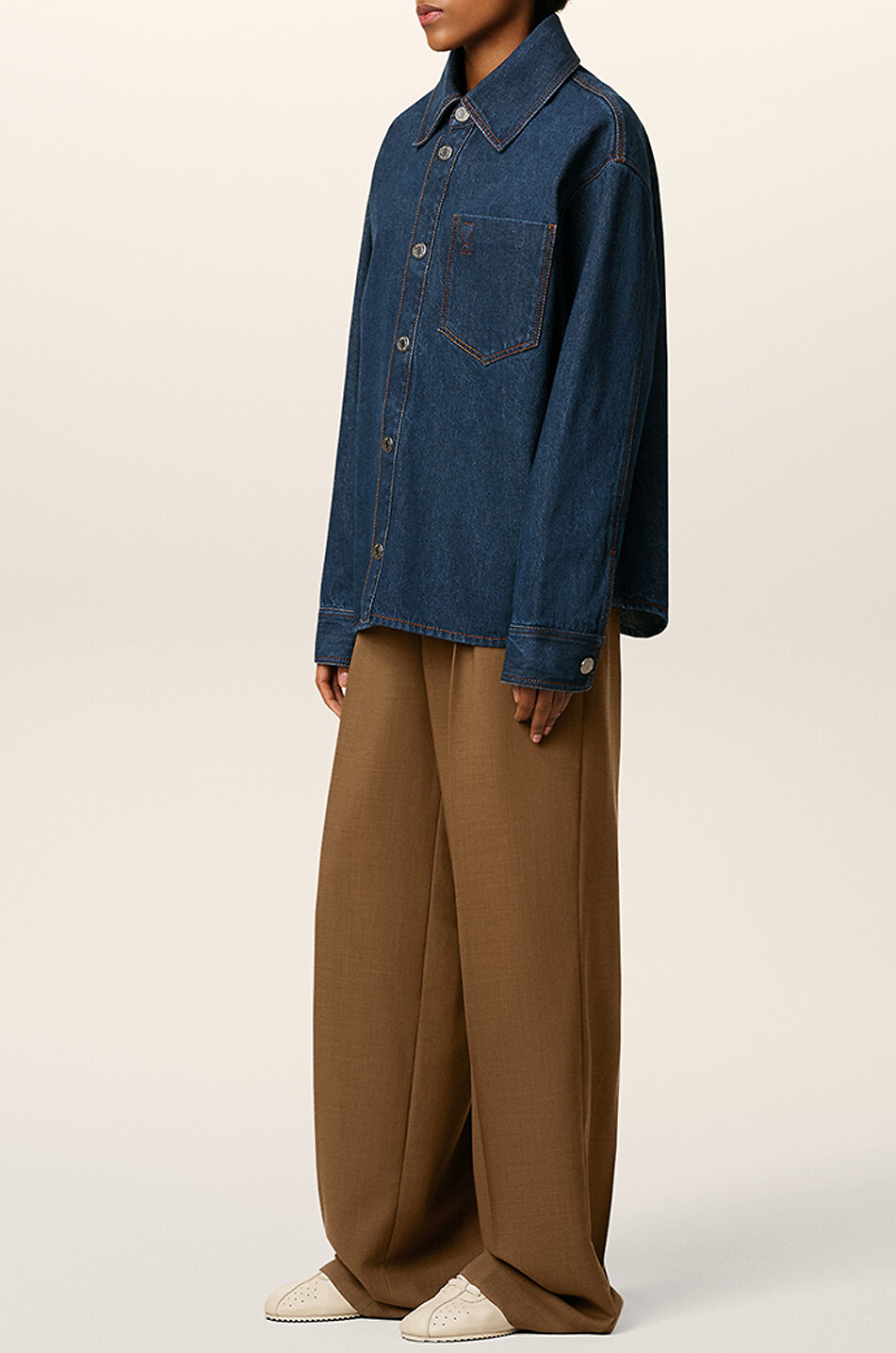 AMI Short denim overshirt with collar Women DARK BLUE 4