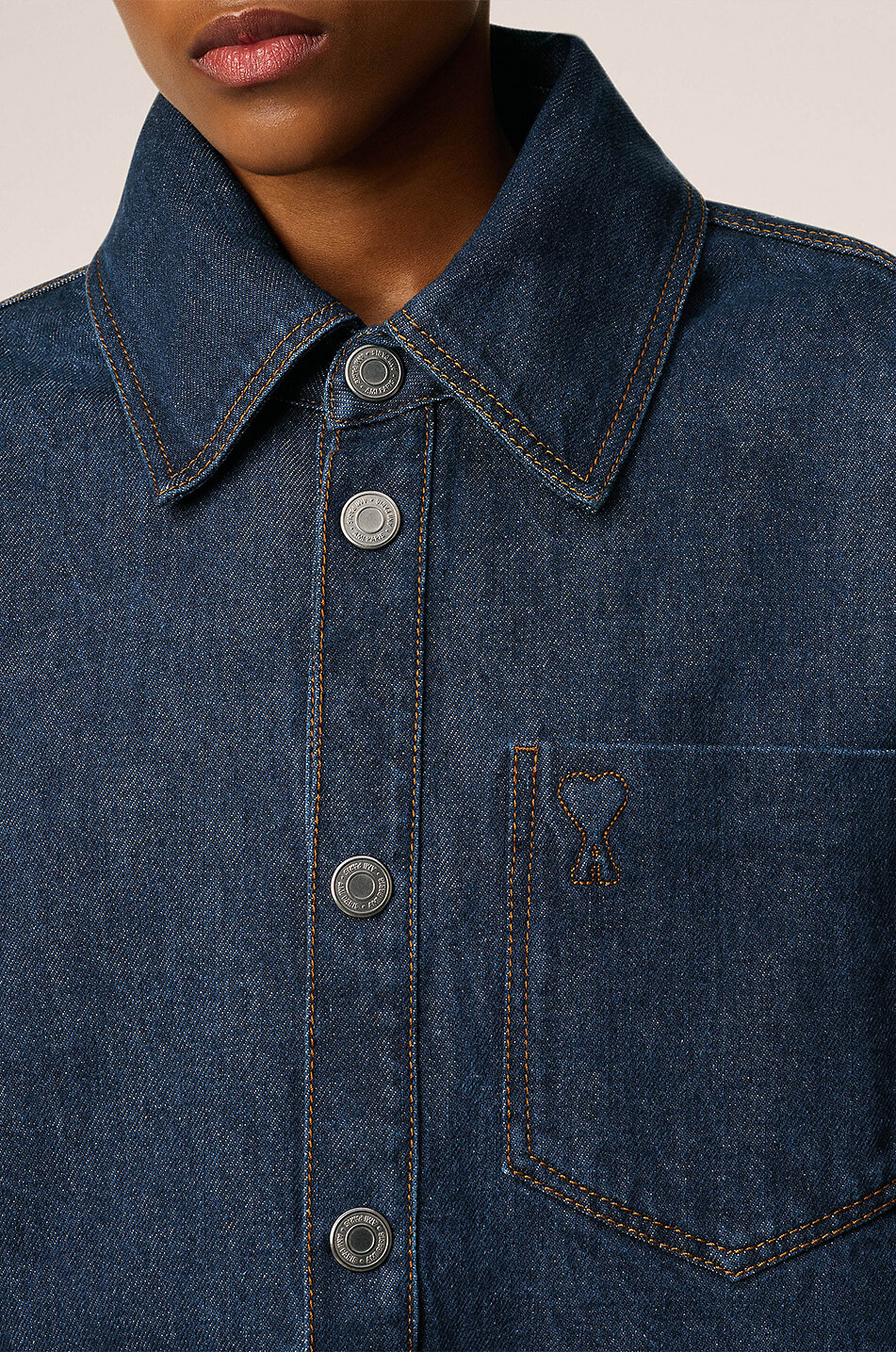 AMI Short denim overshirt with collar Women DARK BLUE 5