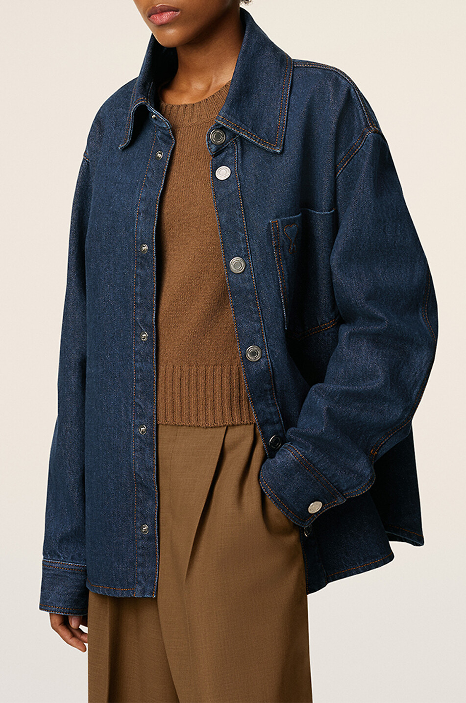 AMI Short denim overshirt with collar Women DARK BLUE 6