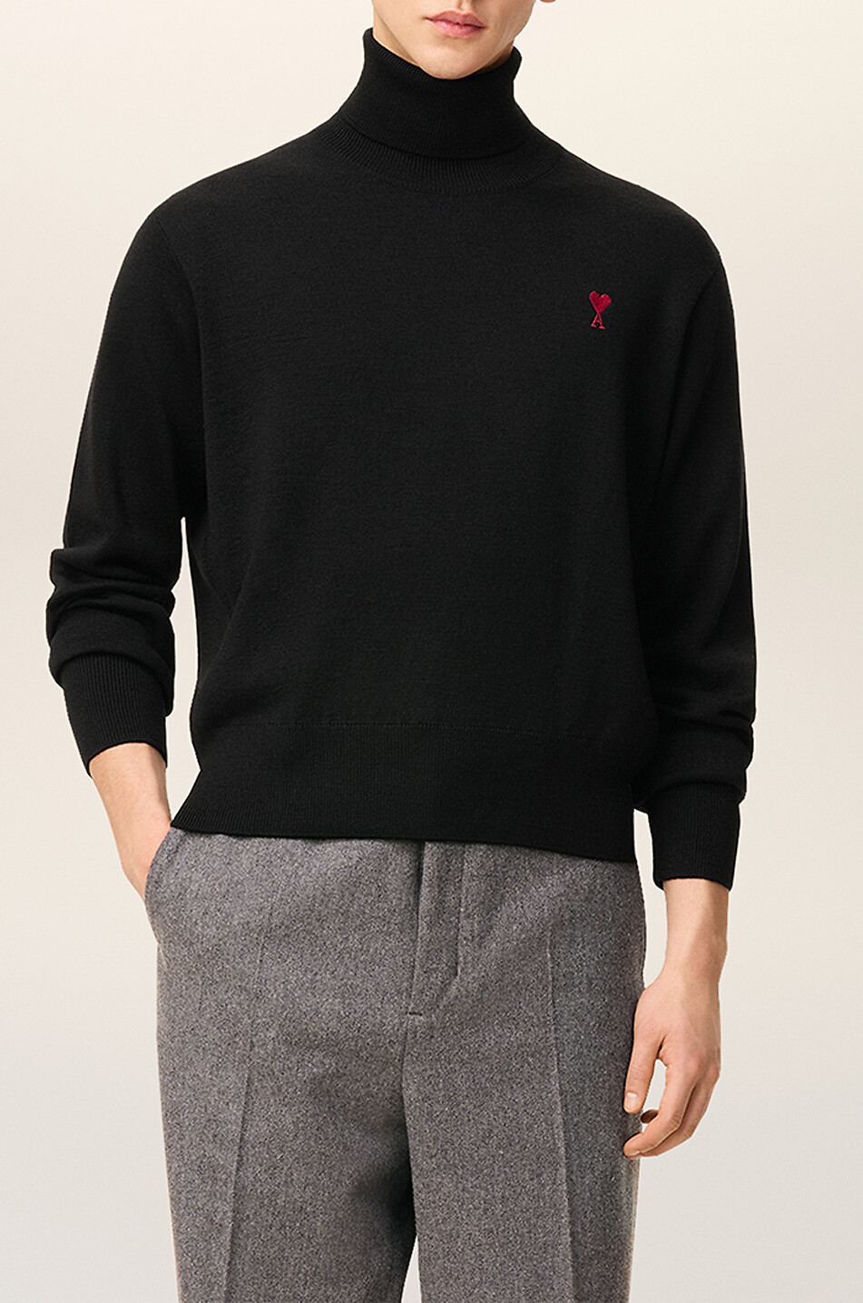 AMI Pull en laine mérinos à col roulé Homme NOIR 2