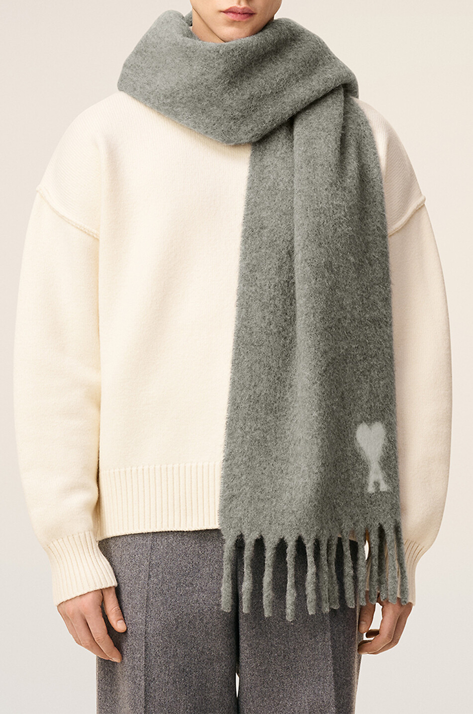 AMI Écharpe rectangulaire en laine alpaga Ami de Cœur Homme GRIS 3