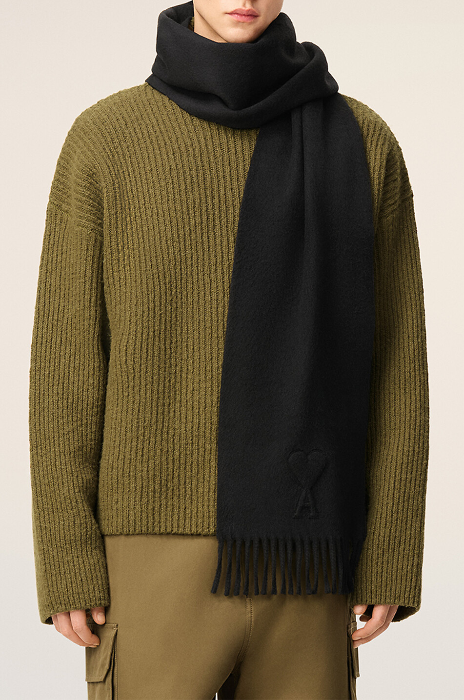 AMI Écharpe rectangulaire en laine à effet cachemire Homme GRIS 3