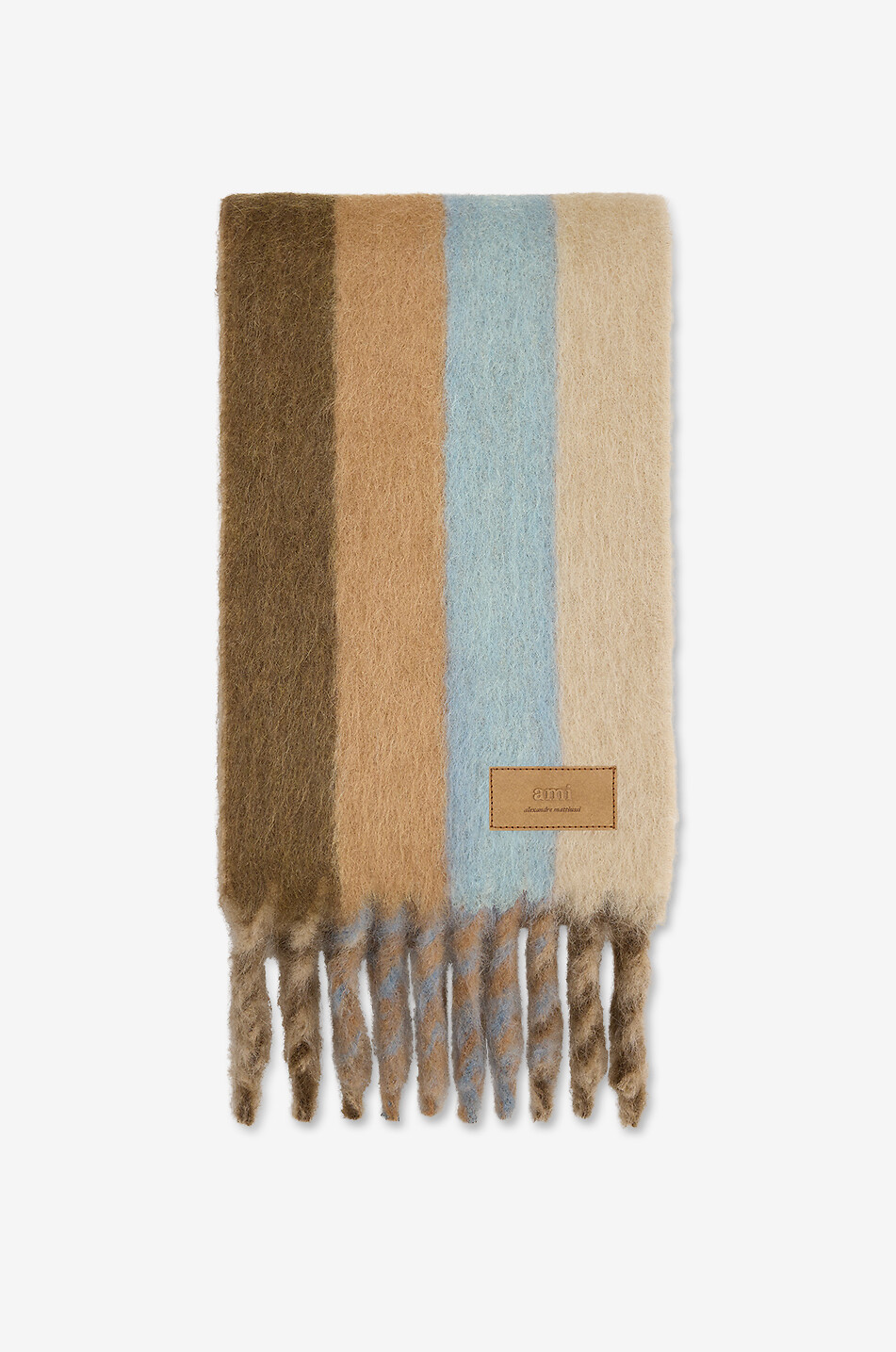 Rectangular alpaca and mohair wool striped scarf