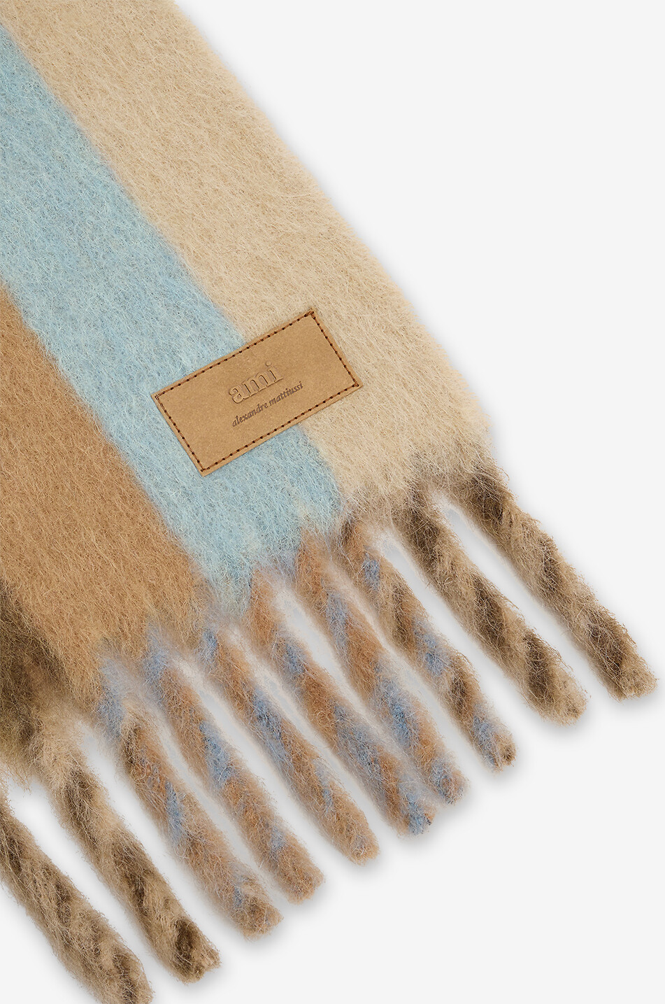 AMI Rectangular alpaca and mohair wool striped scarf Men BROWN 2