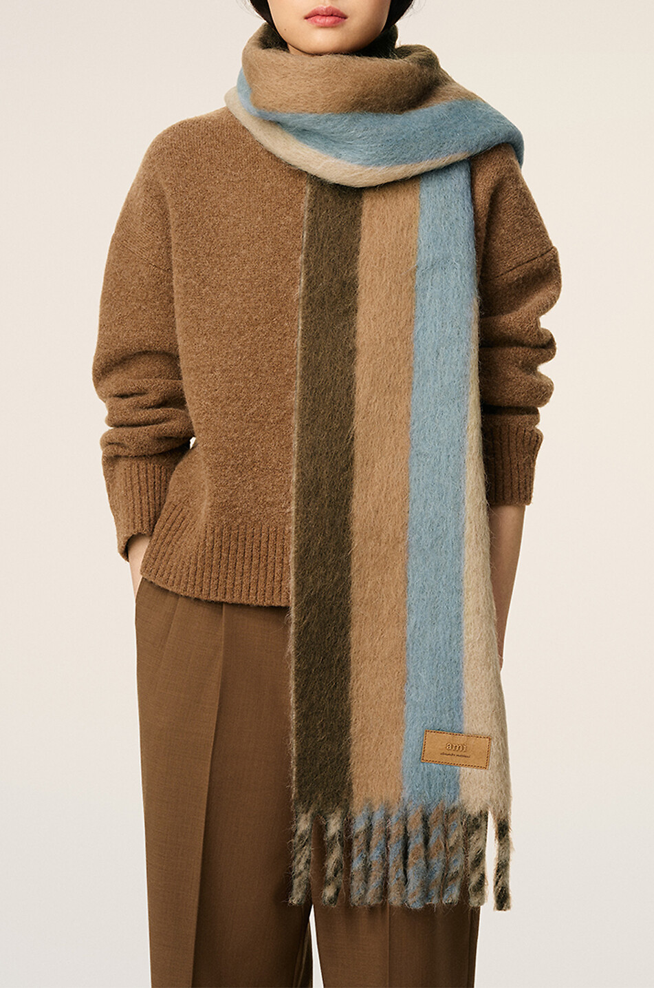 AMI Rectangular alpaca and mohair wool striped scarf Men BROWN 4