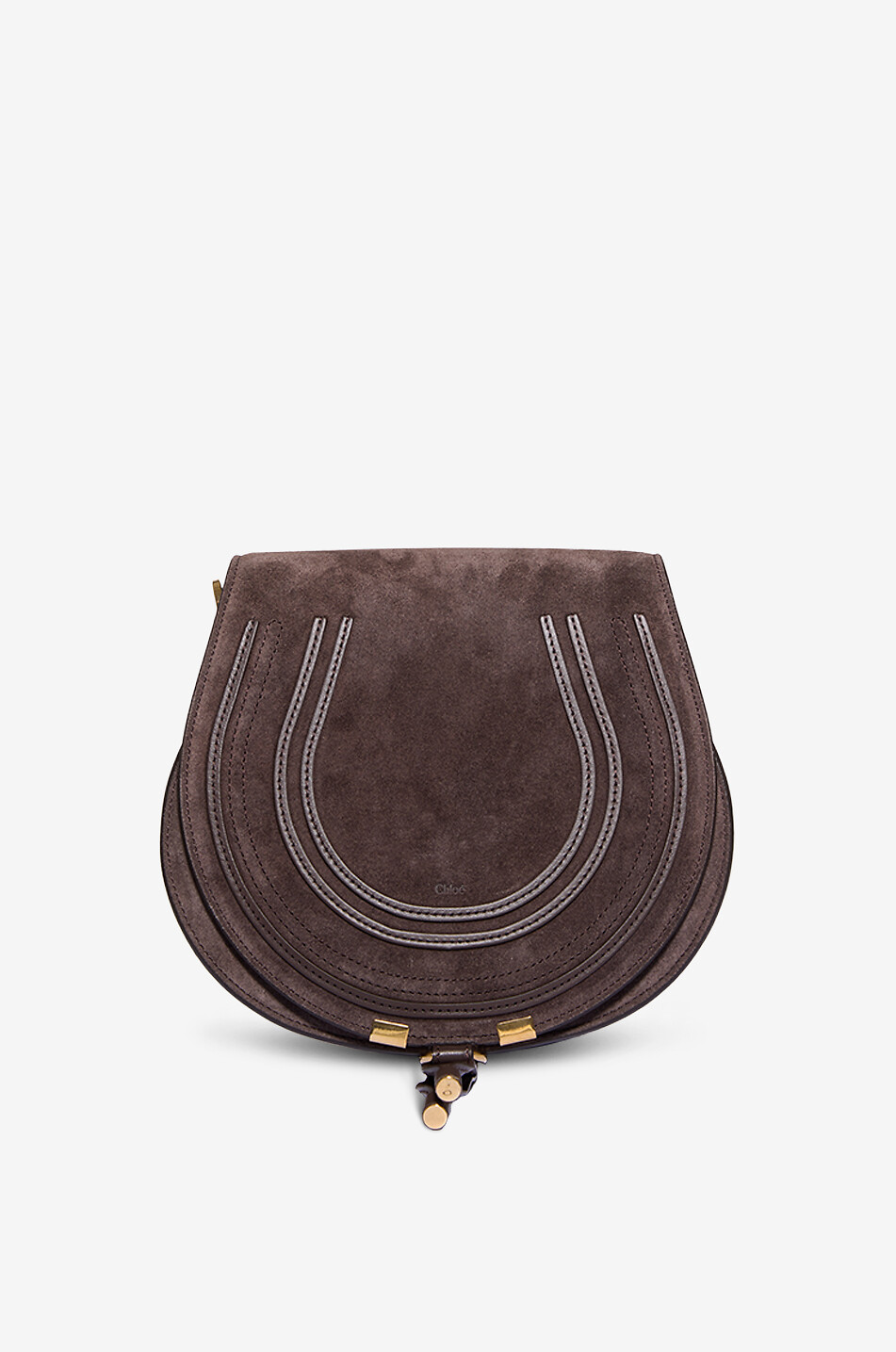 CHLOE Marcie suede and smooth leather saddle bag Women DARK BROWN 1