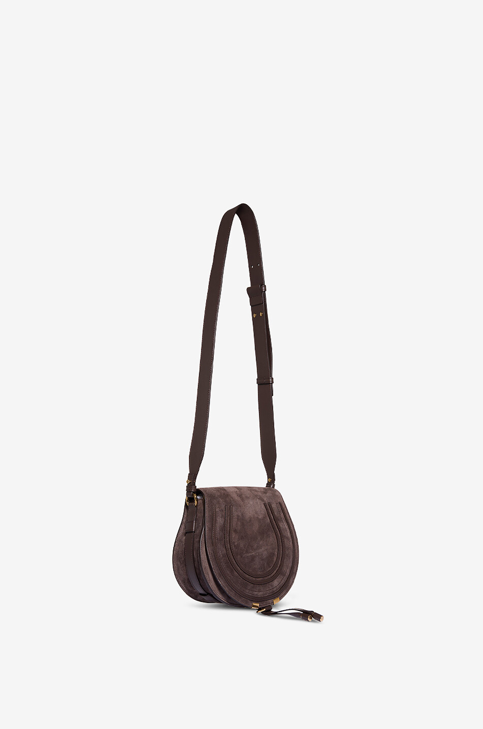 CHLOE Marcie suede and smooth leather saddle bag Women DARK BROWN 2