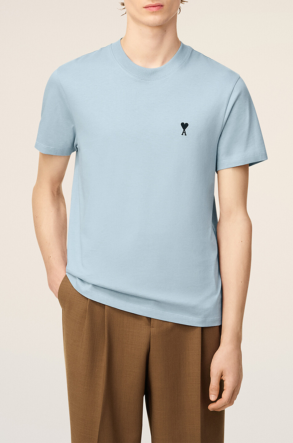 AMI Jersey t-shirt with logo Men LIGHT BLUE 6