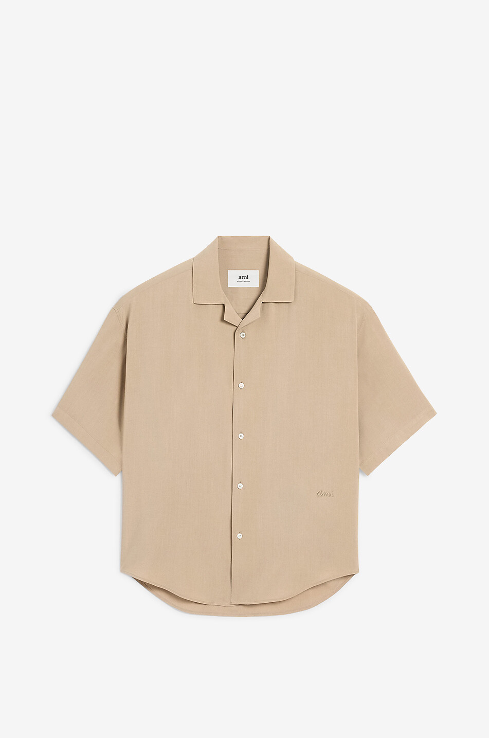 AMI Short-sleeved plain viscose shirt Men LIGHT BROWN 1