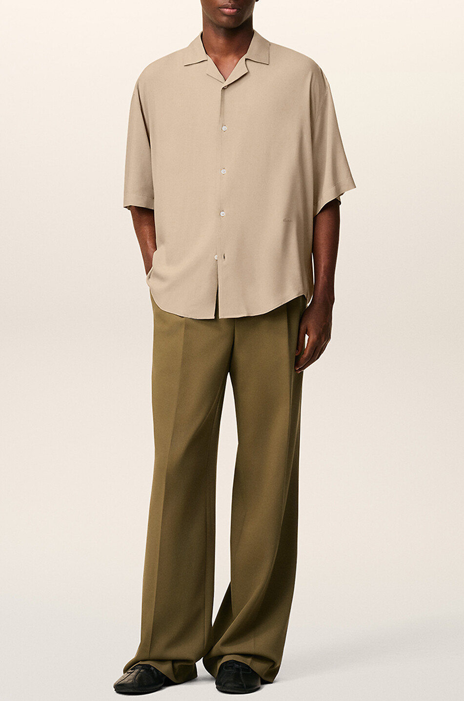 AMI Short-sleeved plain viscose shirt Men LIGHT BROWN 2