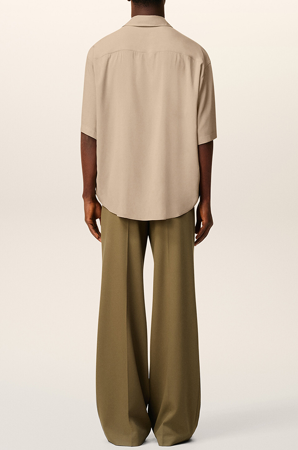 AMI Short-sleeved plain viscose shirt Men LIGHT BROWN 3