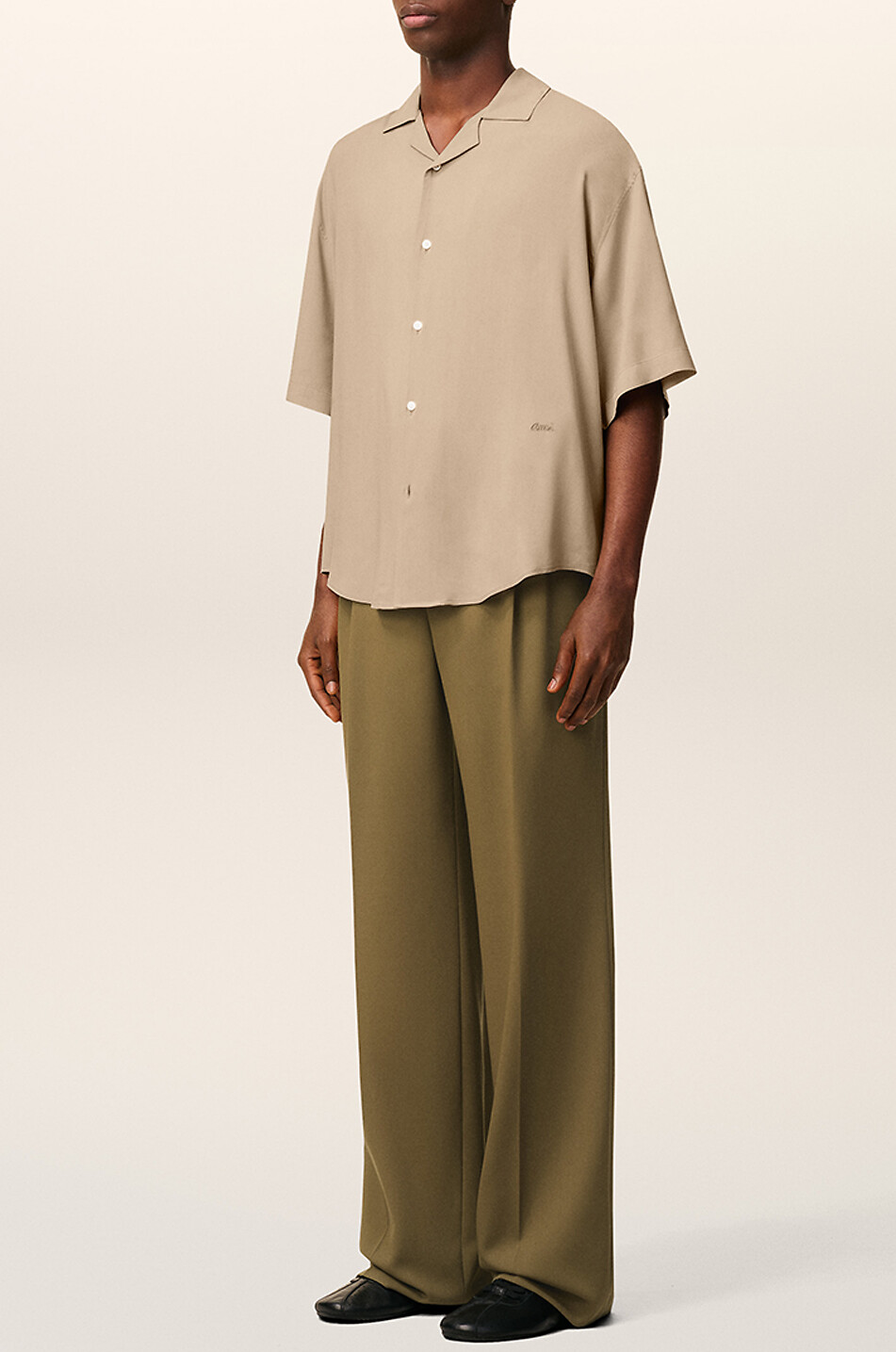 AMI Short-sleeved plain viscose shirt Men LIGHT BROWN 4