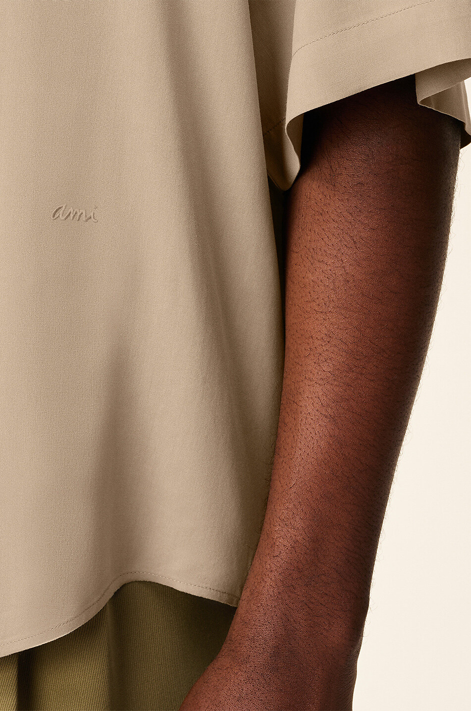 AMI Short-sleeved plain viscose shirt Men LIGHT BROWN 5