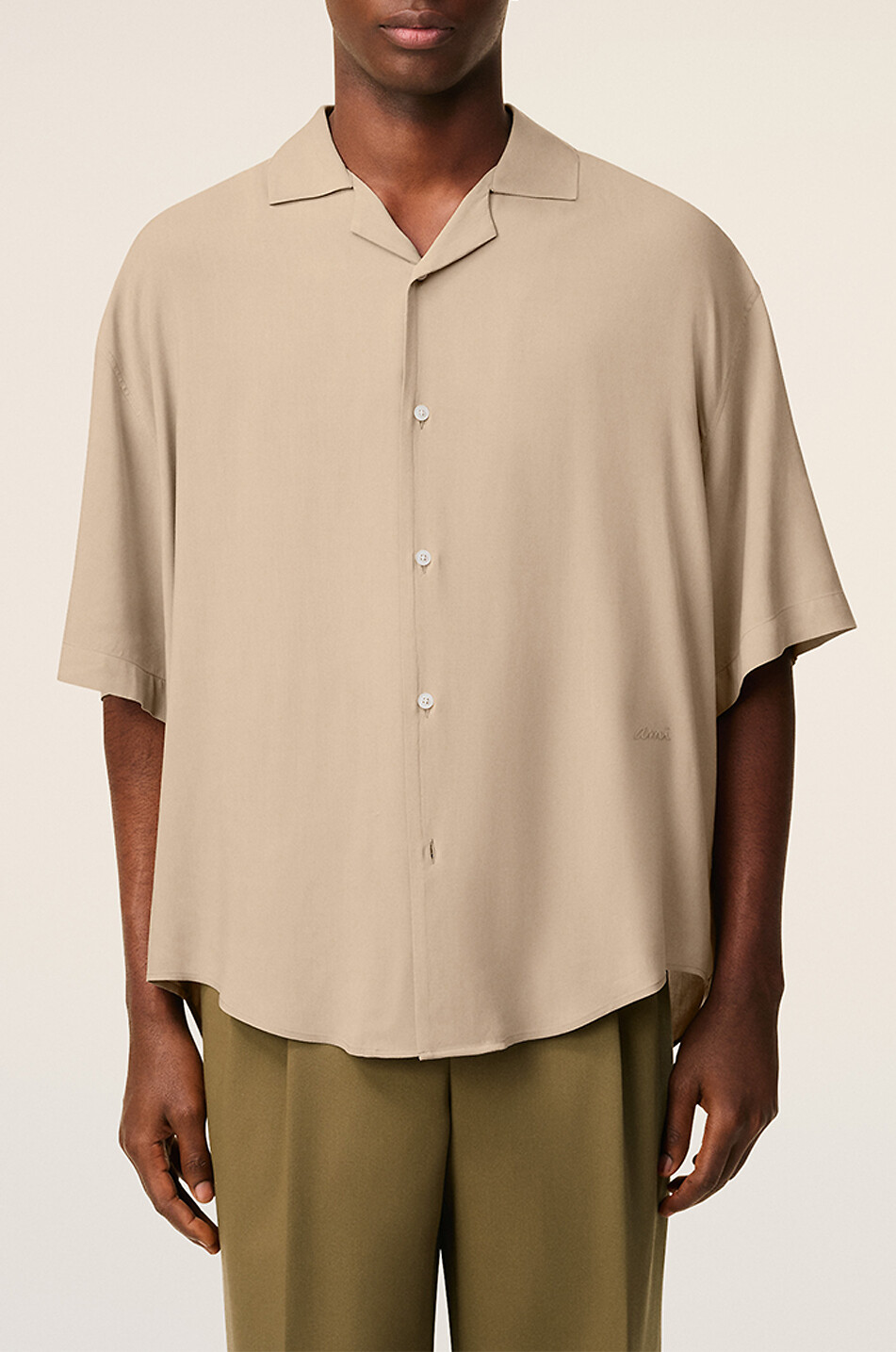 AMI Short-sleeved plain viscose shirt Men LIGHT BROWN 6