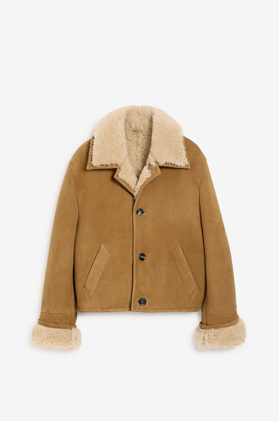 Manteau court en peau lainée à col revers