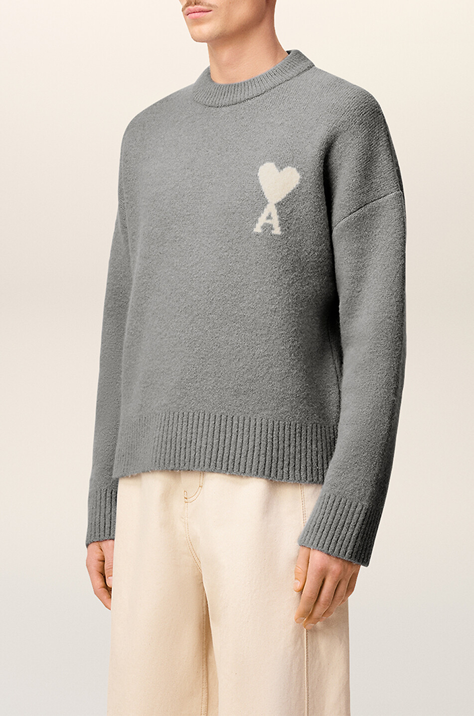 AMI ami de cœur alpaca and lambswool crewneck jumper Men GREY 4