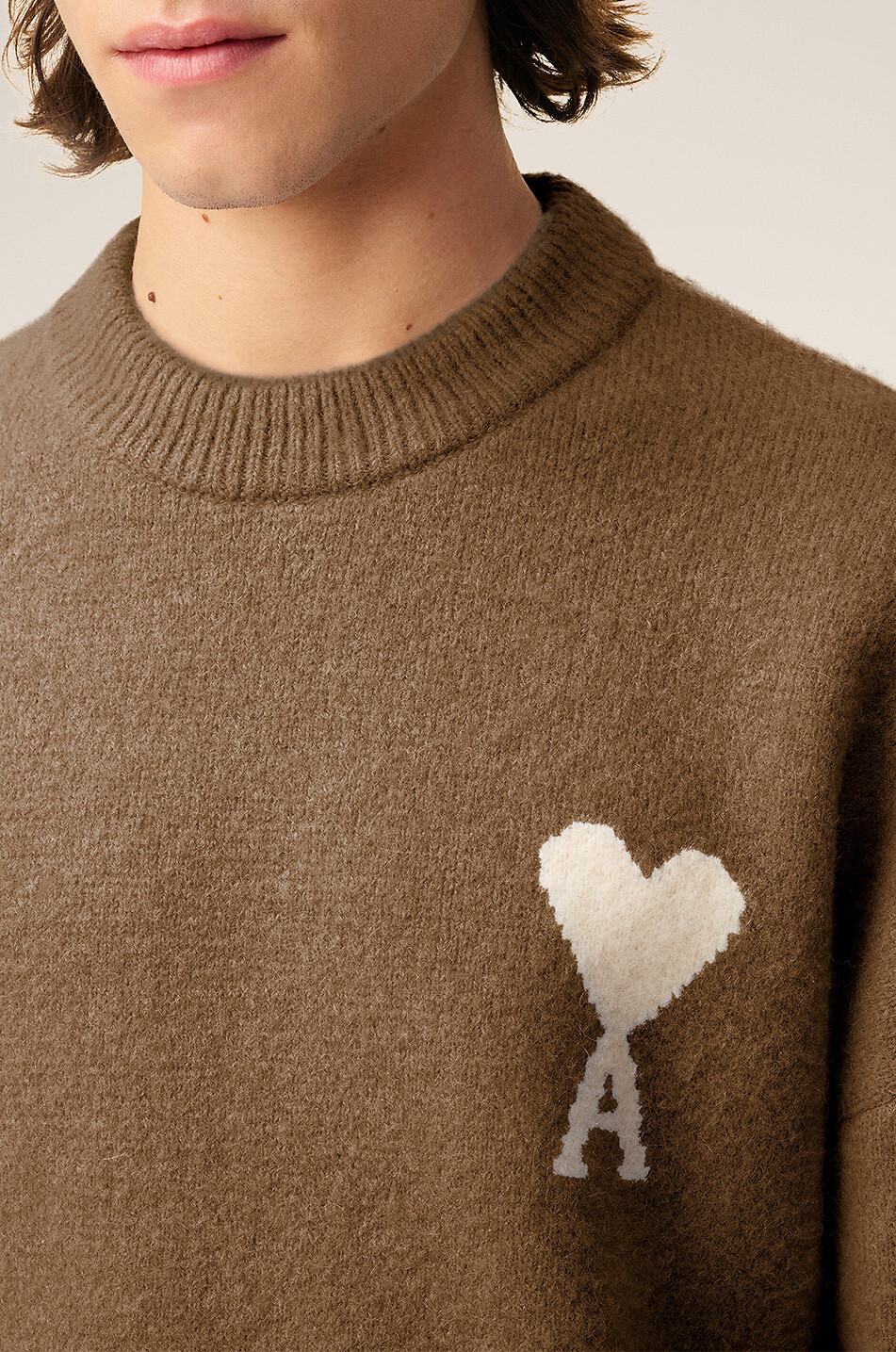 AMI ami de cœur alpaca and lambswool crewneck jumper Men BROWN 5