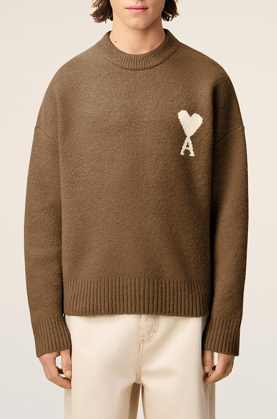 AMI ami de cœur alpaca and lambswool crewneck jumper Men BROWN 2