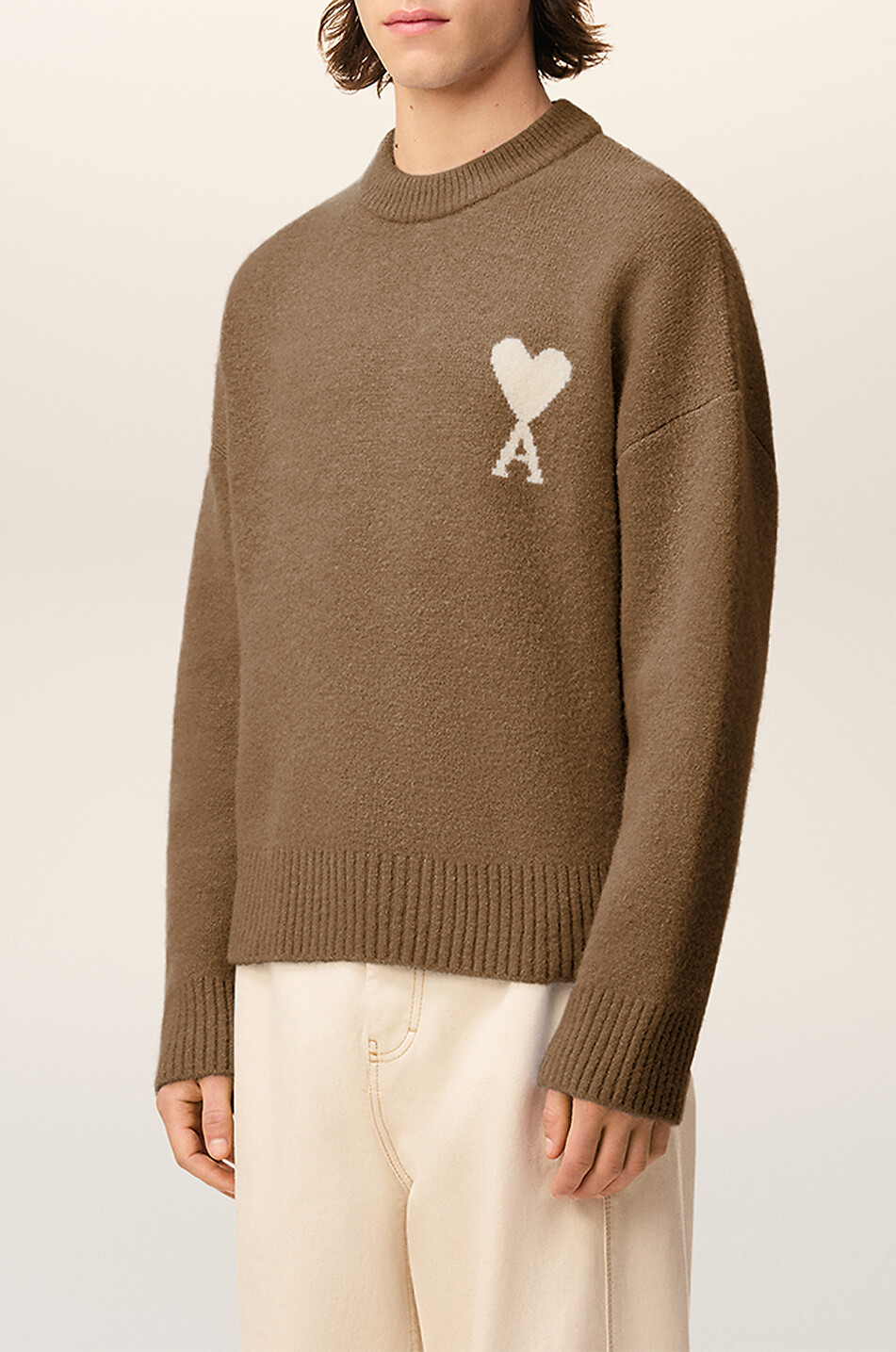 AMI ami de cœur alpaca and lambswool crewneck jumper Men BROWN 4